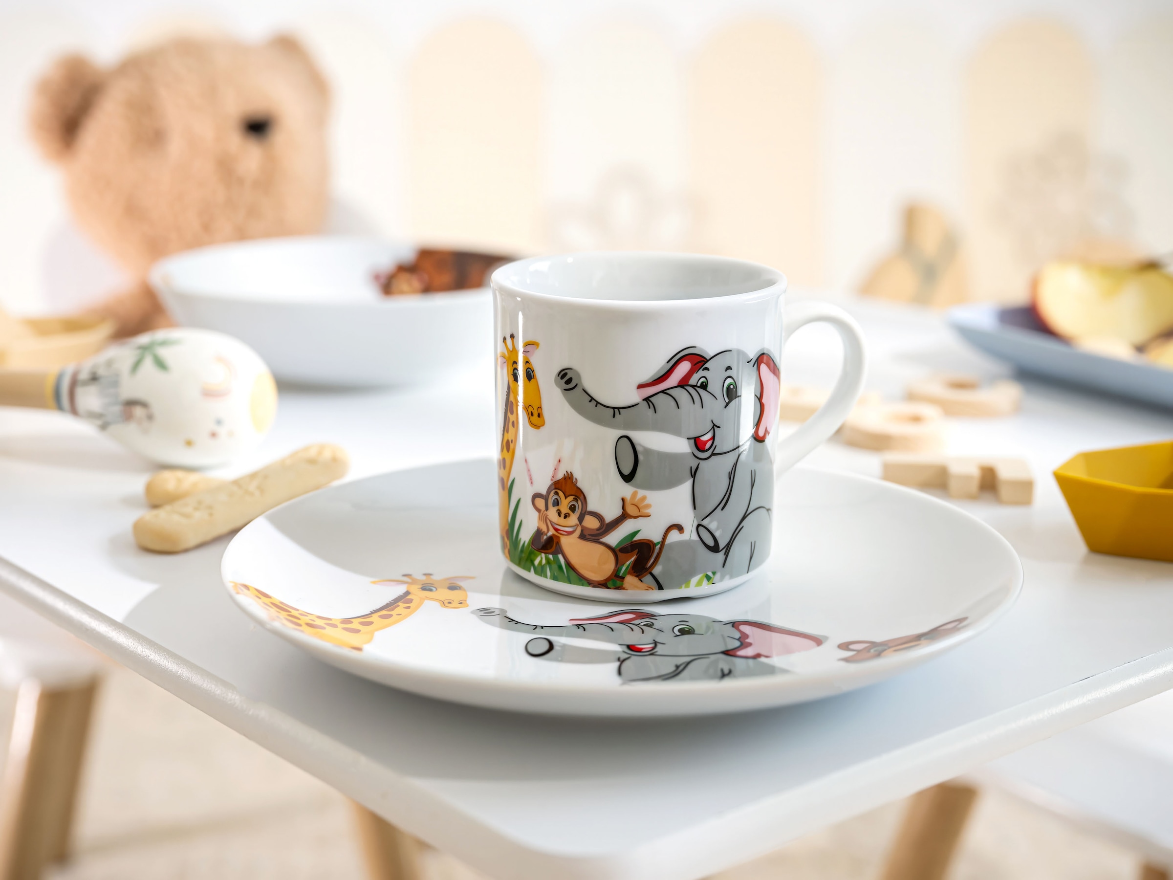 CreaTable Kindergeschirr-Set »Zoo« Dekor mit lustigen Zoobewohnern, Made in Europe, 3 Teile, für 1 Person