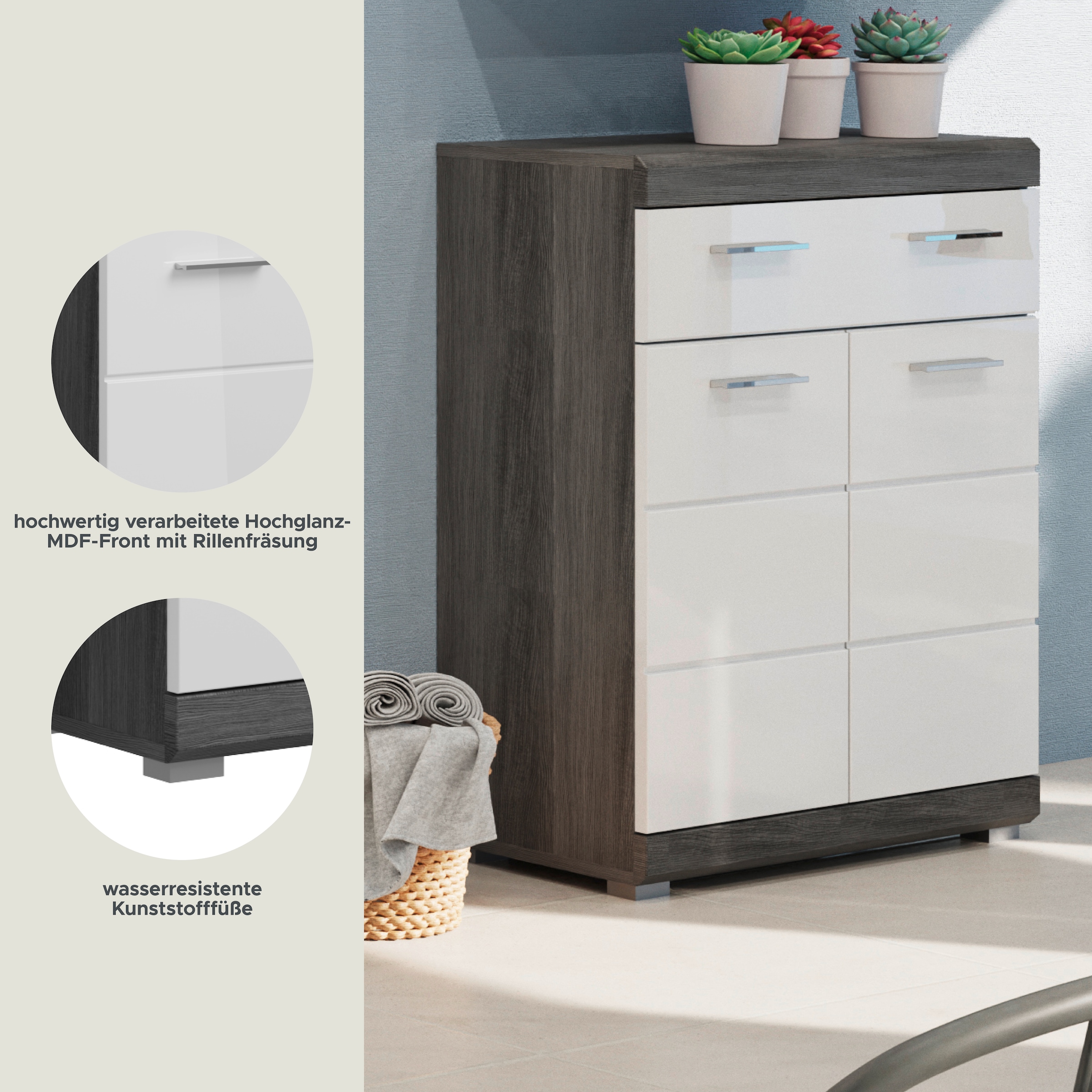 INOSIGN Unterschrank »Siena, Breite 74cm, 2 Tür, 1 Schubkasten, 2 Fächer, MDF-Front«, in verschiedenen Farben erhältlich, Badmöbel, Badschrank, Kommode, Bad
