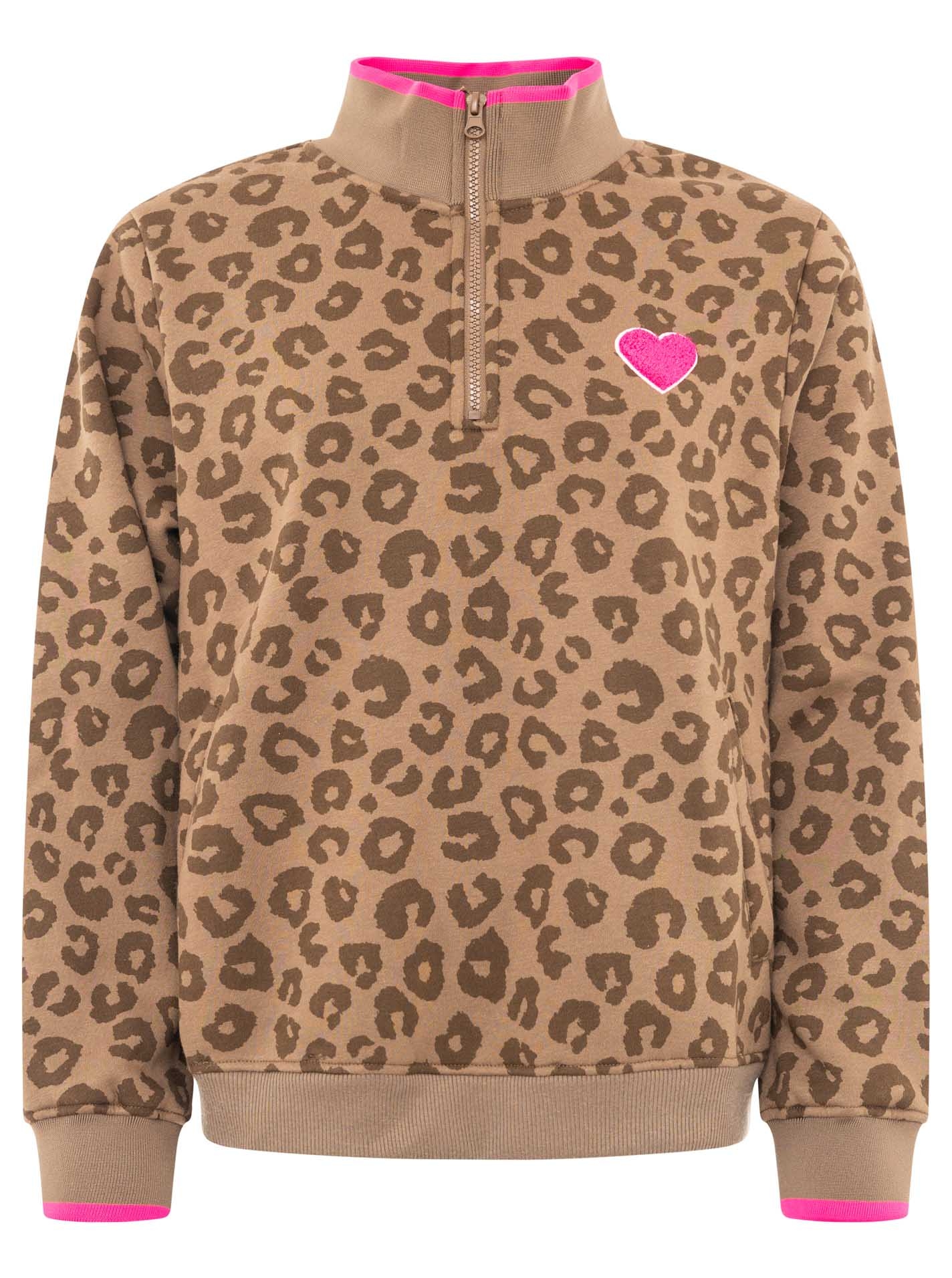 Zwillingsherz Troyer »"Leo Love"« Stehkragen mit Zipper, Leo-Allover-Muster, pinke Kanten & Herzpatch