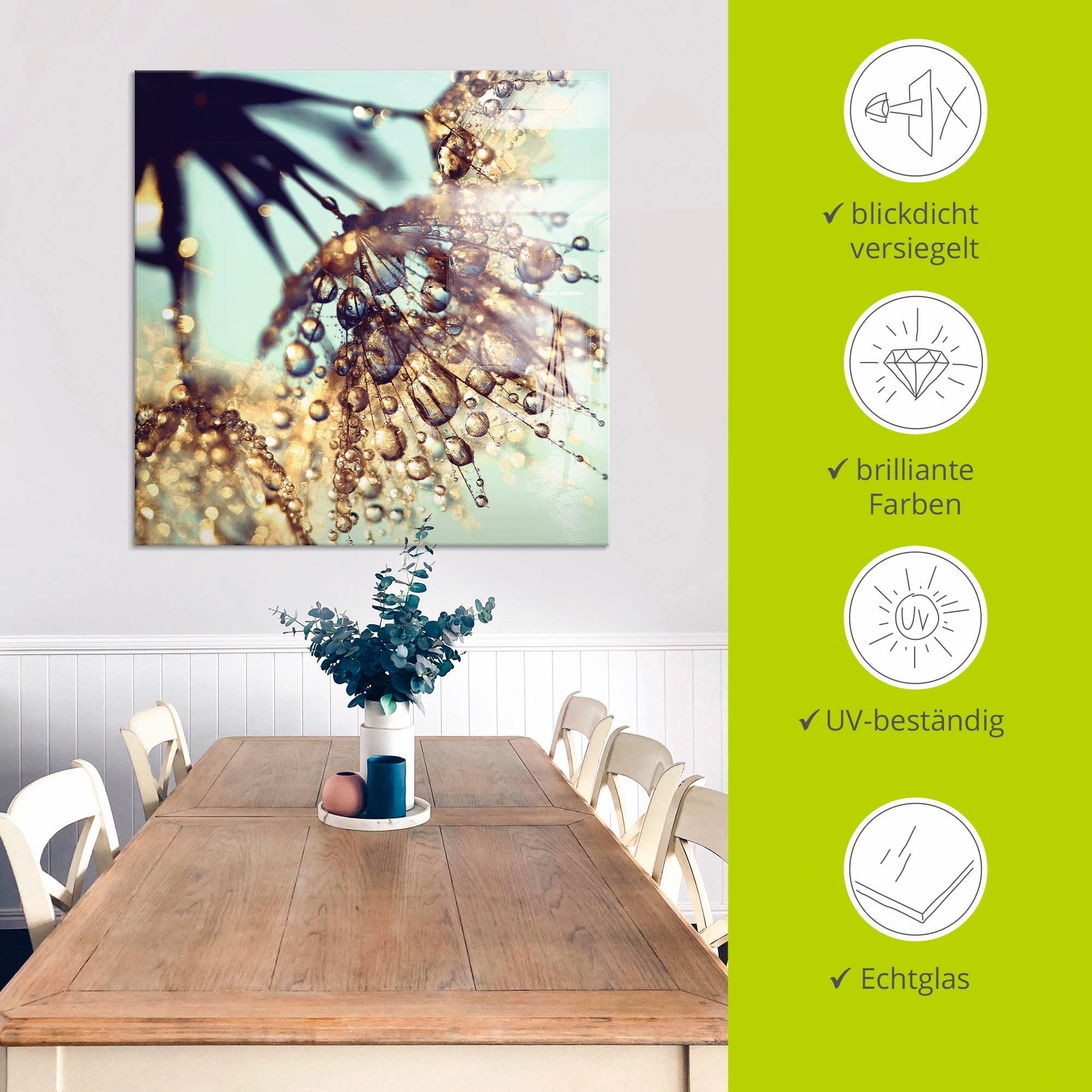 Artland Glasbild »Pusteblume Goldener Regen«, Blumen, (1 St.), in verschiedenen Größen