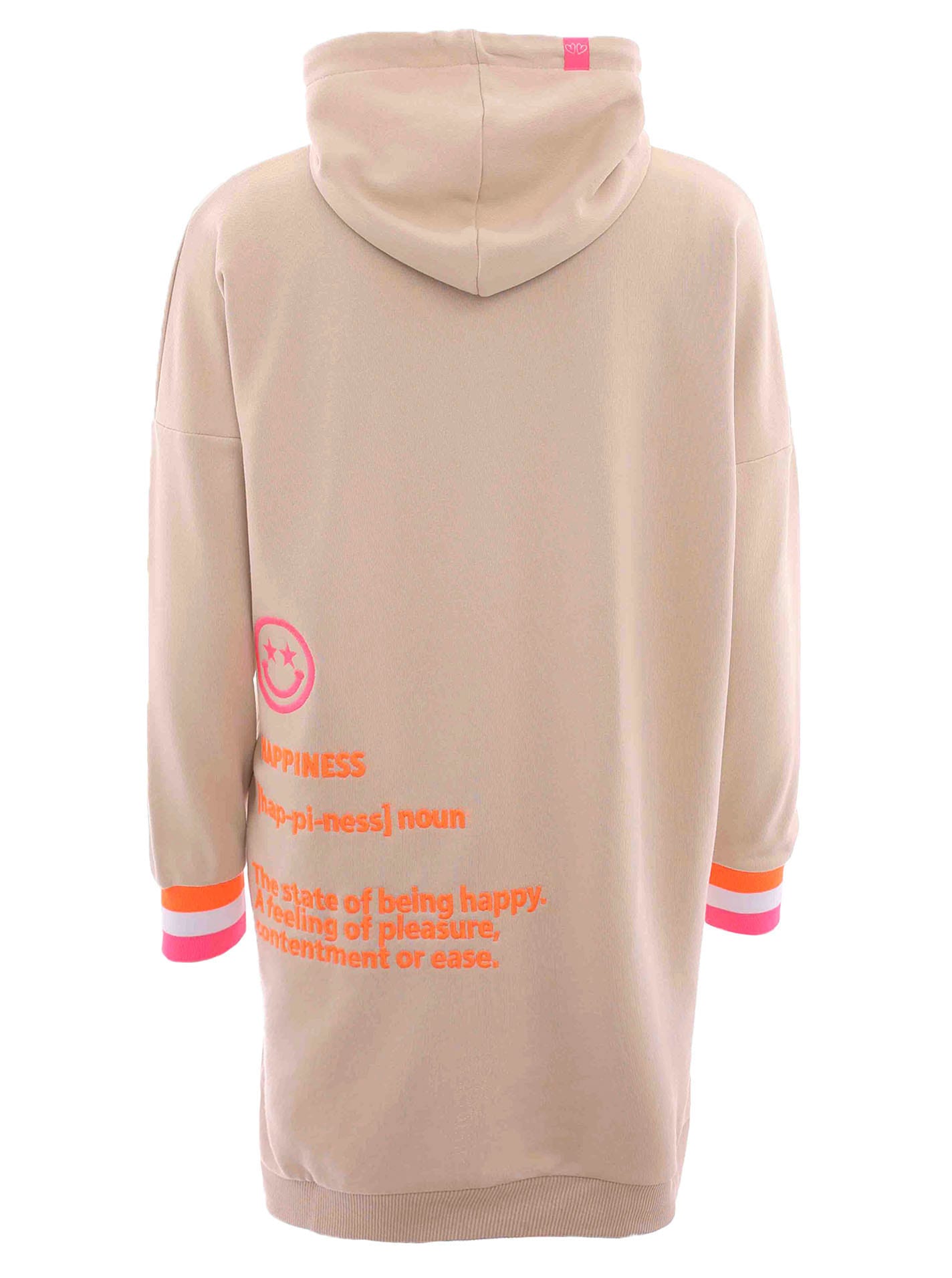 Zwillingsherz Sweatkleid, mit Kapuze, Fronstickerei, mit Tasche und Neonprint