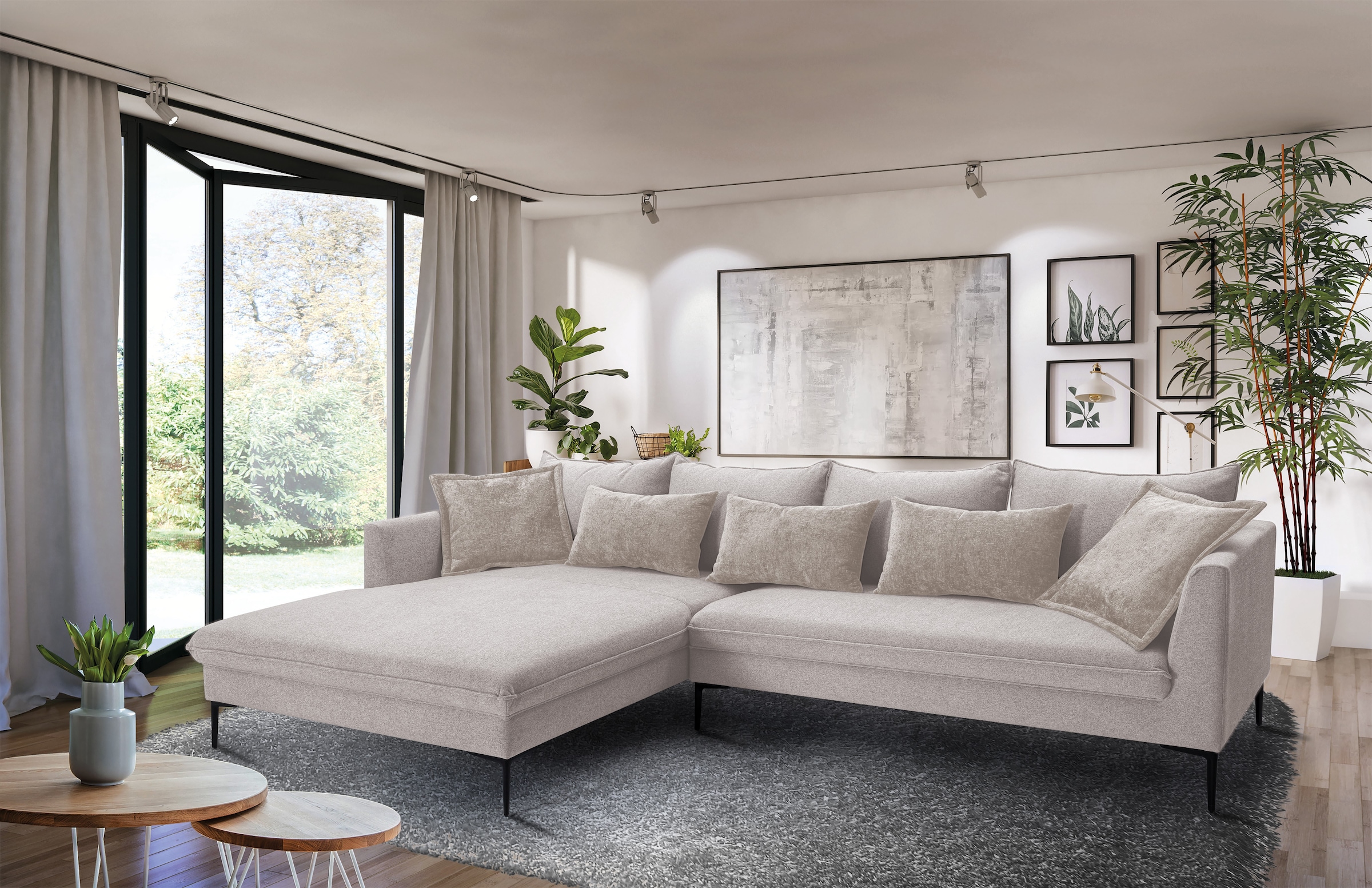 exxpo - sofa fashion Ecksofa »Piazza, elegant und edel, Designsofa mit tollem Sitzkomfort,«, (2 St.), Longchair Ecke in hochwertiger Verarbeitung, Stellmaße 321x187cm