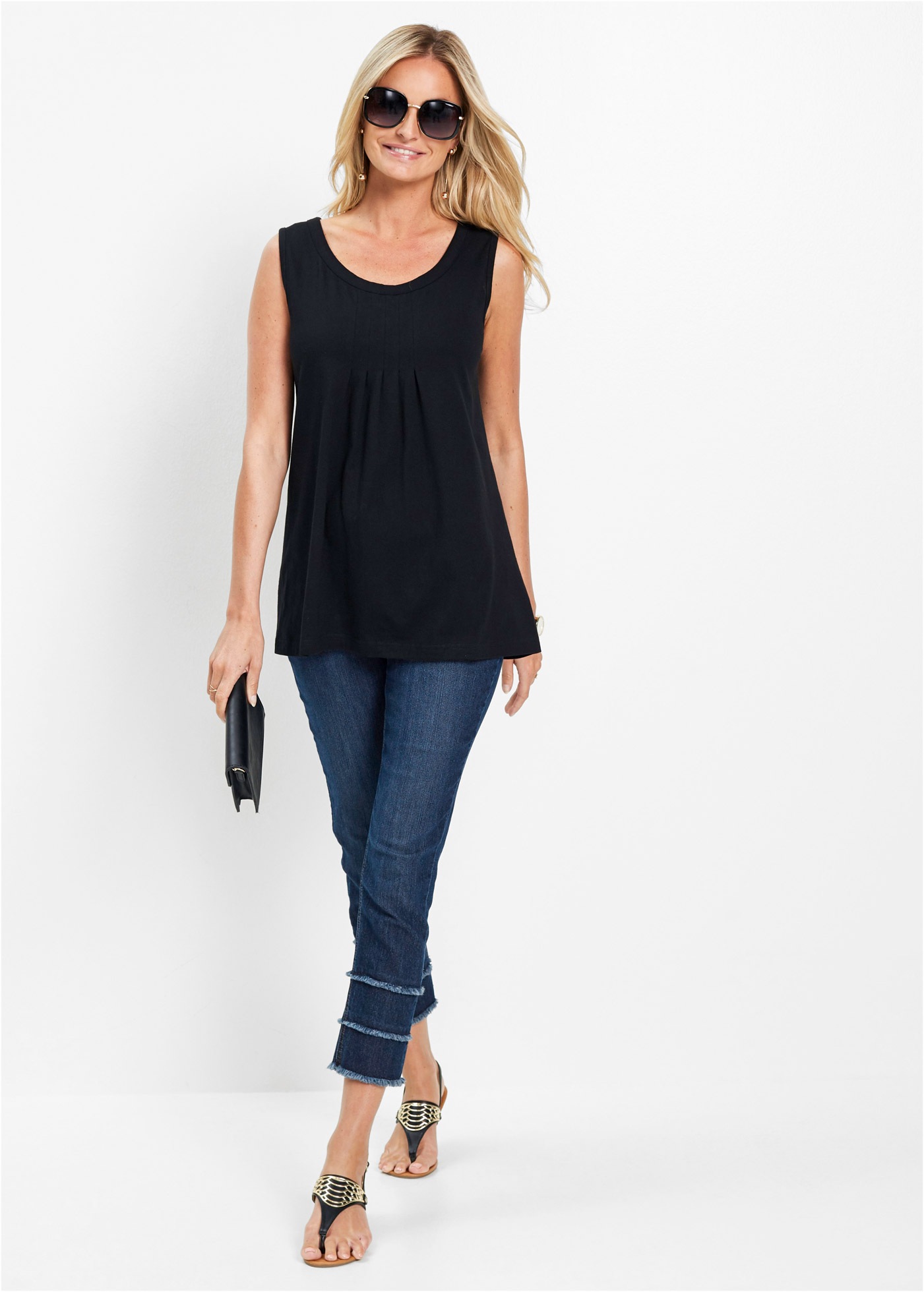bonprix Longtop »Long-Top« mit elegantem Faltendetail, lockere Passform, reine Baumwolle