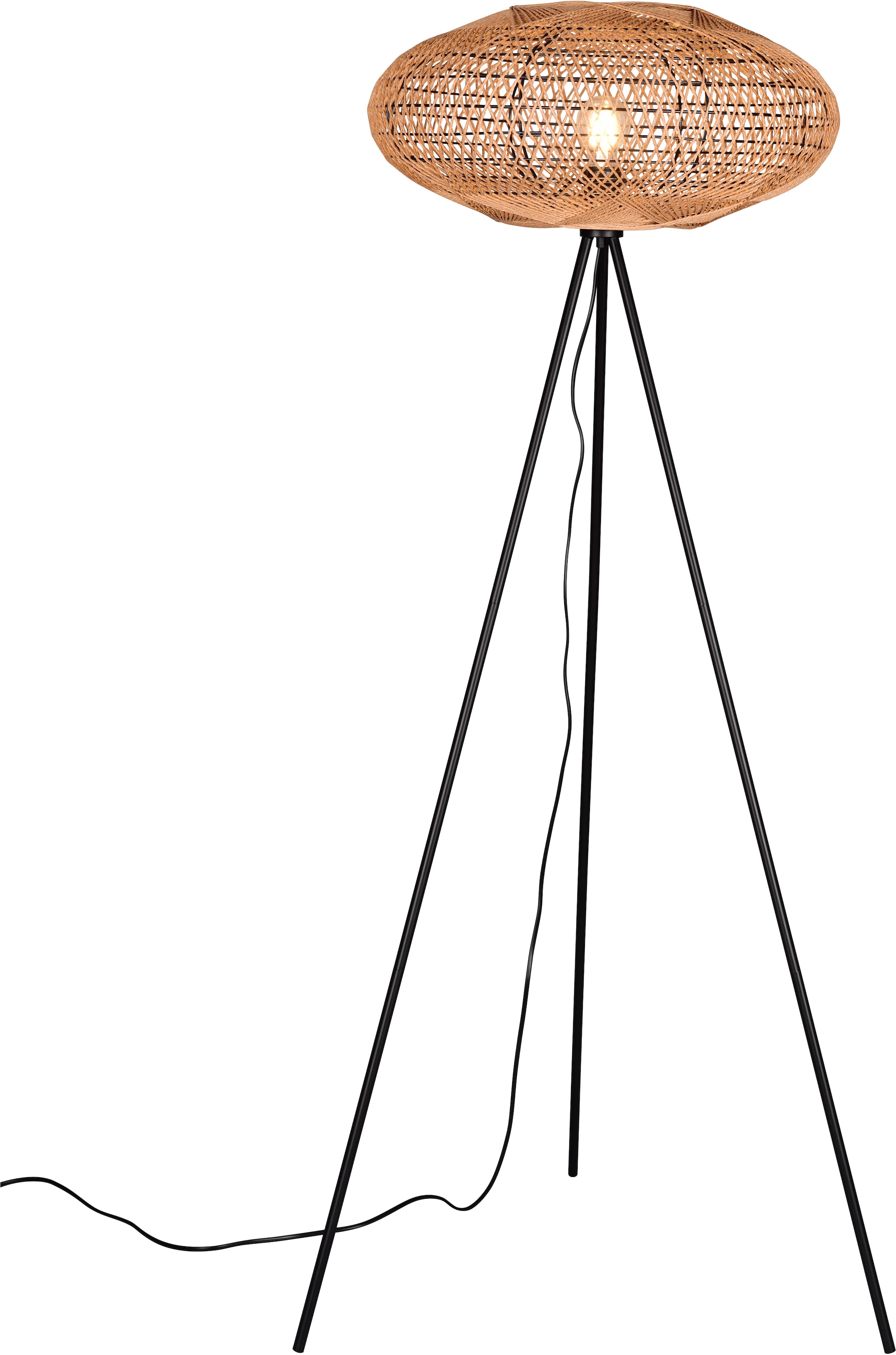 TRIO Leuchten Stehlampe »HEDDA, Dreibein Stehleuchte mit Sisal Schirm, exkl 1xE27 max 40W«, 1 flammig, Leuchtmittel E27 | Leuchtmittel wechselbar, Stehlampe 150cm mit Fußschalter, Sisalgeflecht Leuchtmittel wechselbar