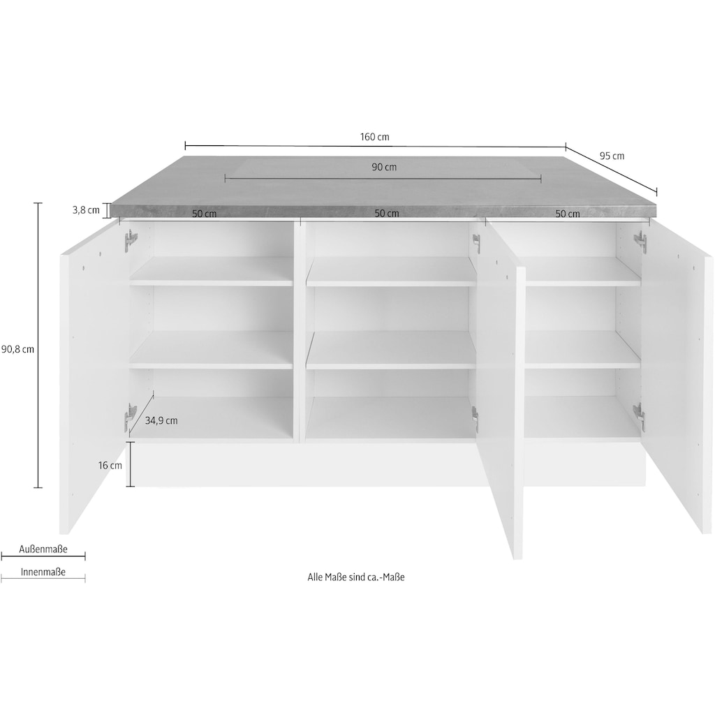 OPTIFIT Kücheninsel »Cara«, mit Vollauszügen und Soft-Close-Funktion, Stellbreite 150 x 95 cm