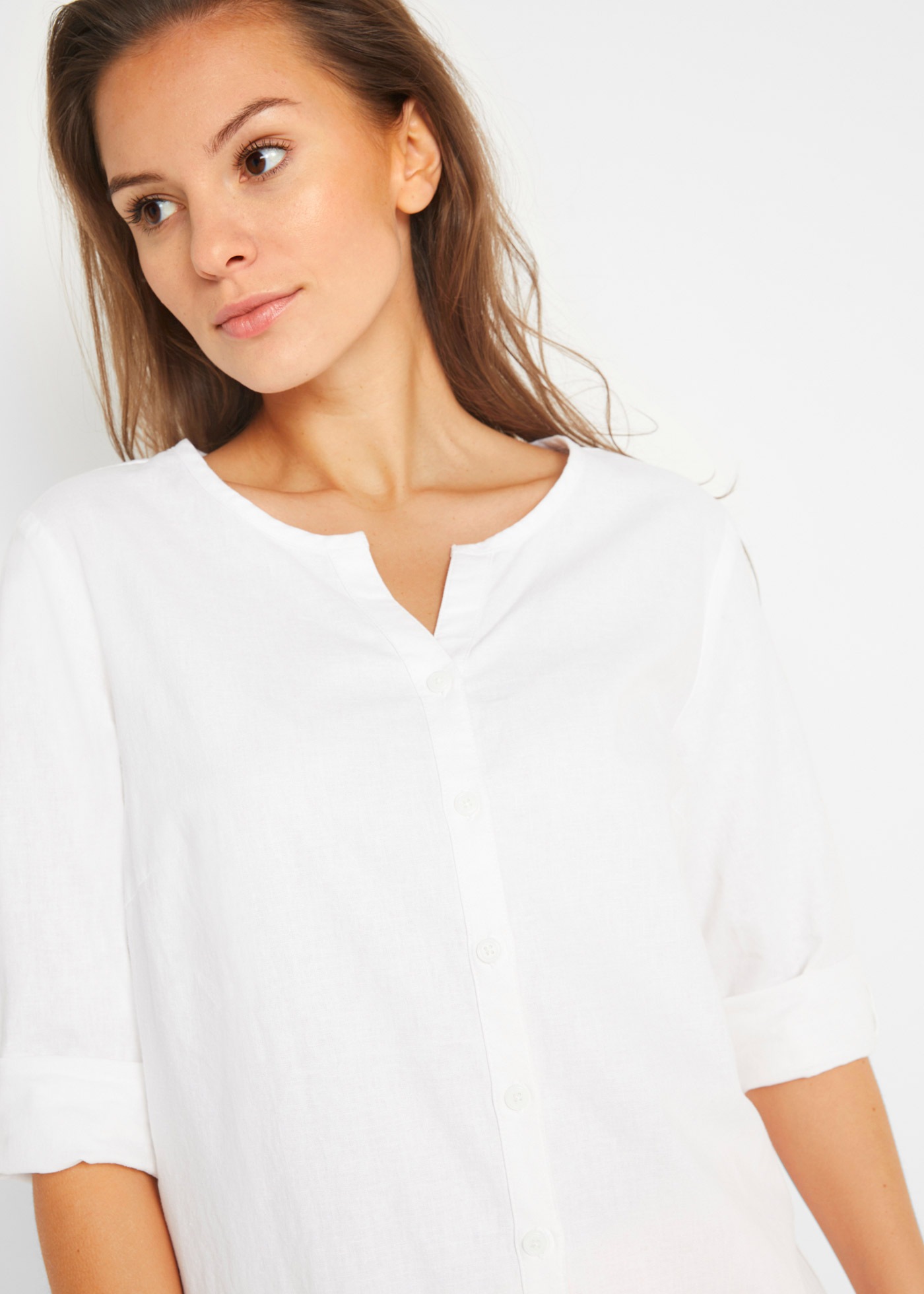 bonprix Langarmbluse »Bluse mit Leinen, 3/4 Arm« Regular Fit, für den Alltag, aus Leinen und Baumwolle