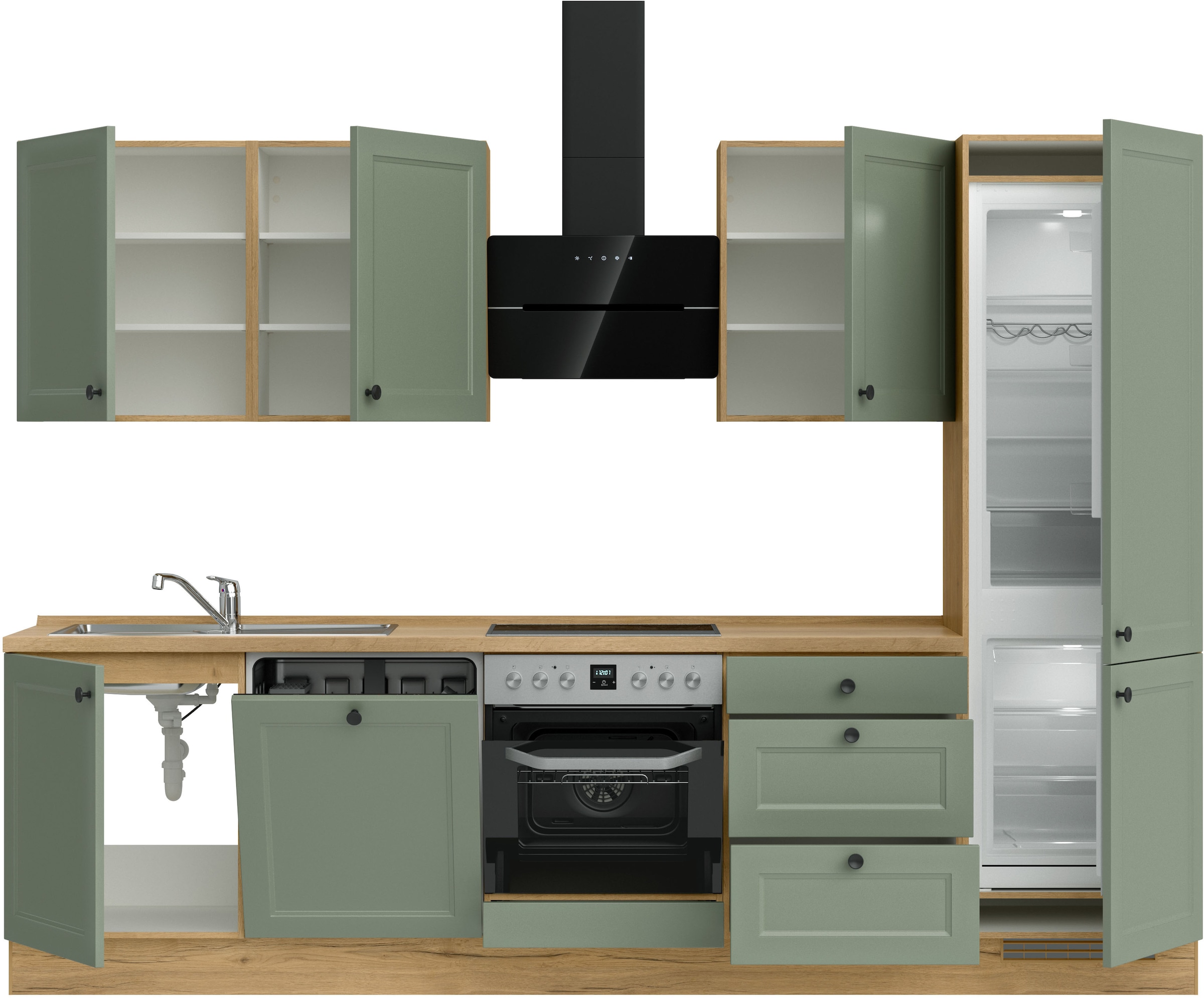 nobilia® Küchenzeile »"Cascada II"« vormontiert, Breite 300 cm, Ausrichtung wählbar, wahlw. mit E-Geräten