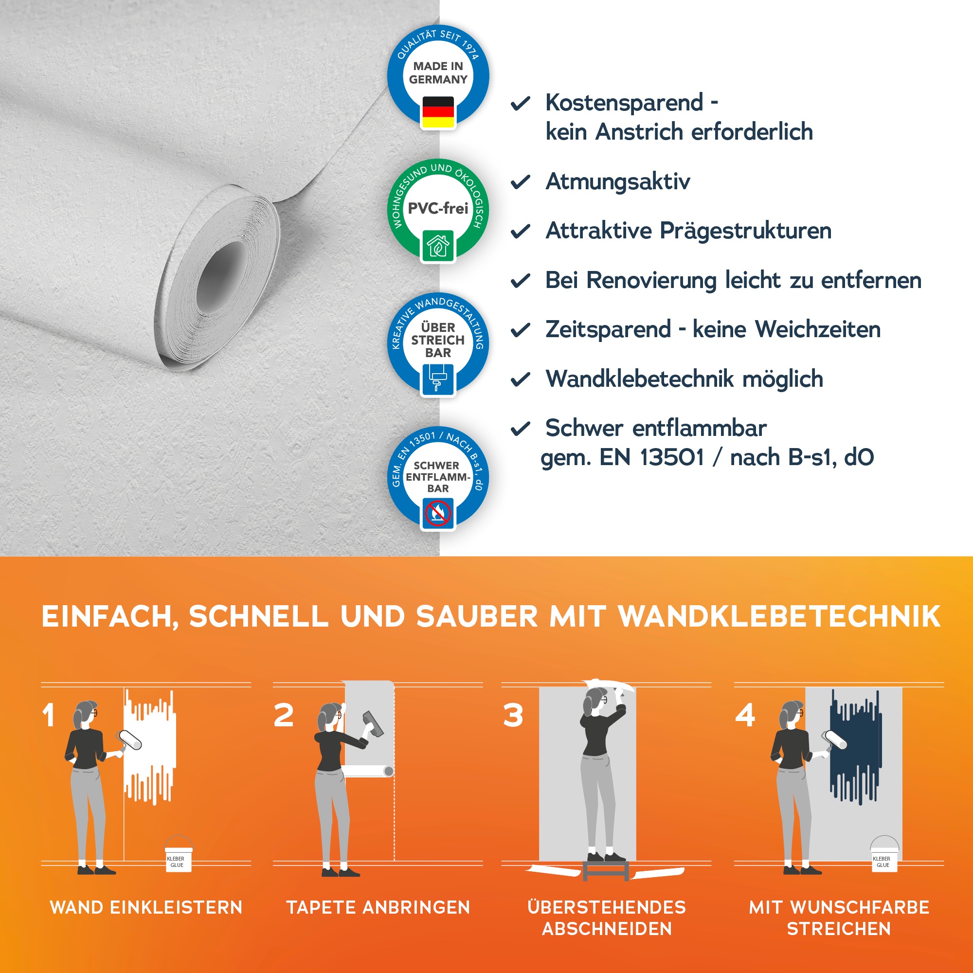 A.S. Création Vliestapete »Meistervlies« einfarbig | uni | unifarben leicht strukturiert Tapete einfarbig Überstreichbar Tapeten Wohnzimmer Schlafzimmer Design