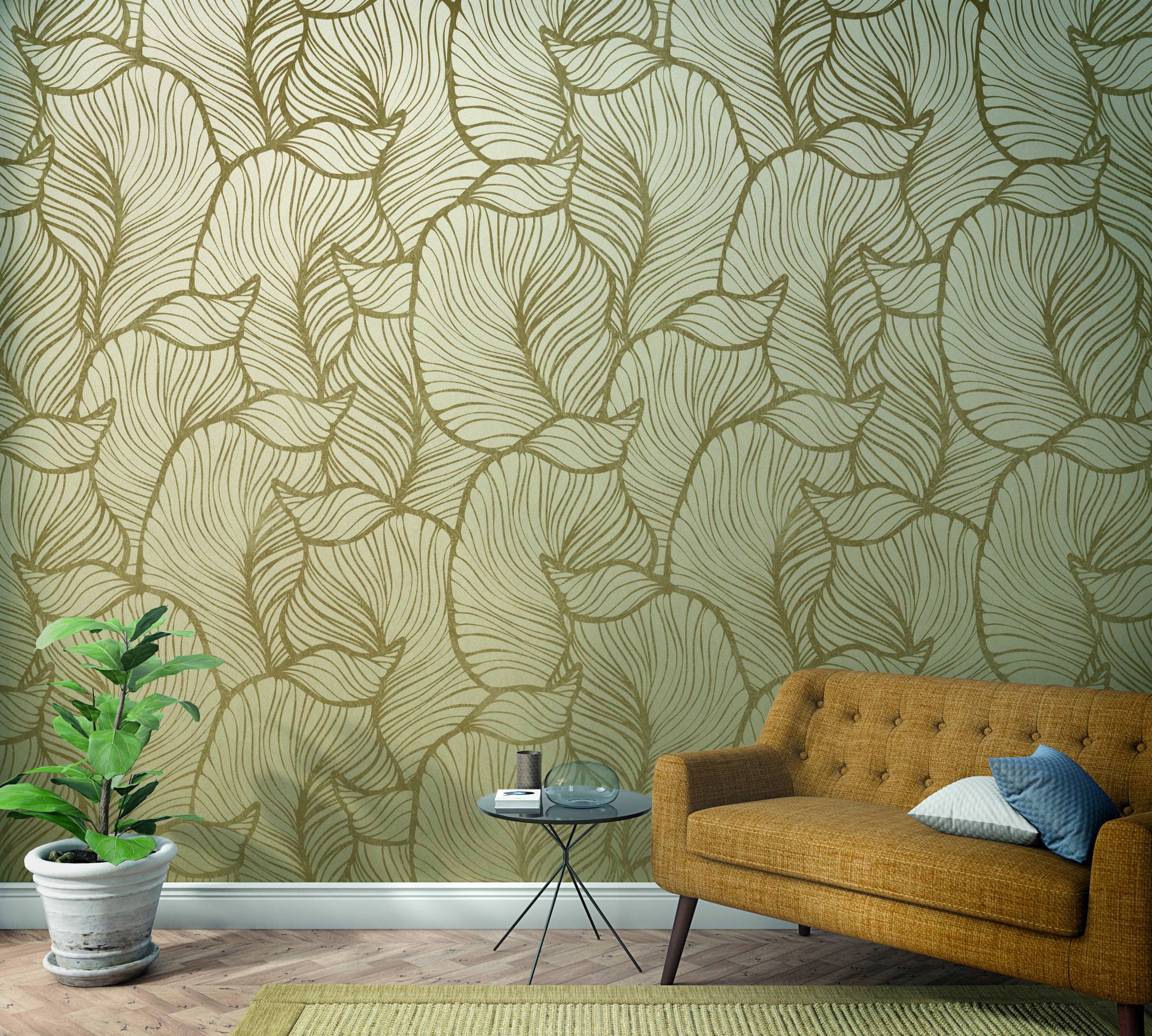 Marburg Vliestapete Floral Blattmuster Beige 270 cm x 159 cm FSC® günstig online kaufen