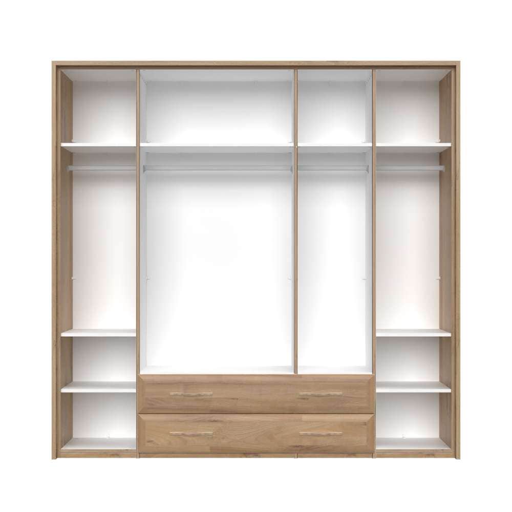 Home affaire Kleiderschrank »Gala, beige hochglänzend UV lackiert, kratzfest, FSC-zertifiziert«, (abgerundete Schubladen aus MDF im Holzdekor, soft-close), mit Beleuchtung und Passpartourahmen, hoher Schrank (224cm), 4 Breiten