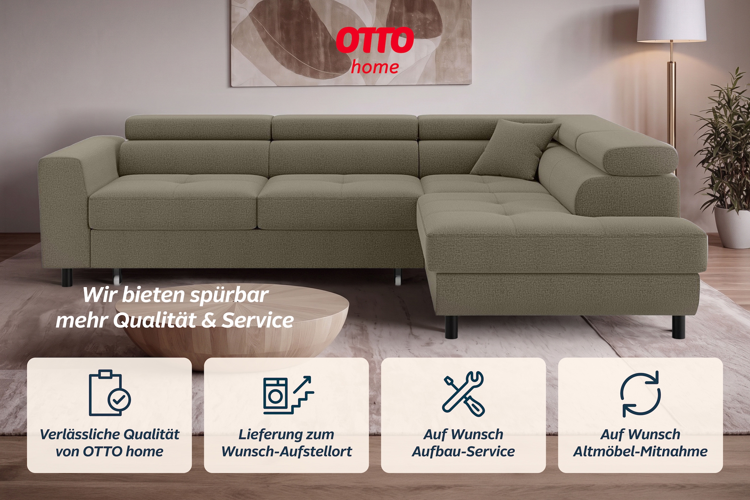 OTTO home Ecksofa »AADEN Schlafsofa 254 cm - OTTO. Verlässliche Qualität.« mit Bettfunktion, Bettkasten, Kopfstützen, rechts/links bestellbar