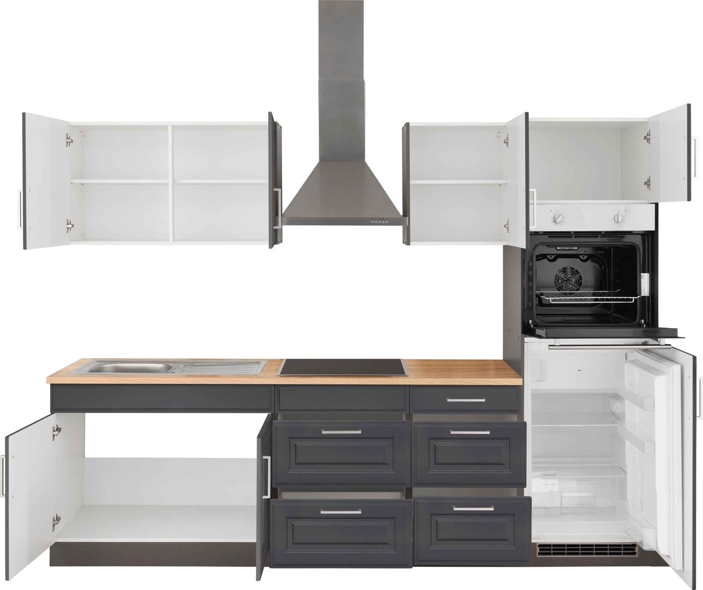 HELD MÖBEL Küchenzeile »Stockholm«, Breite 270 cm, mit hochwertigen MDF Fronten im Landhaus-Stil