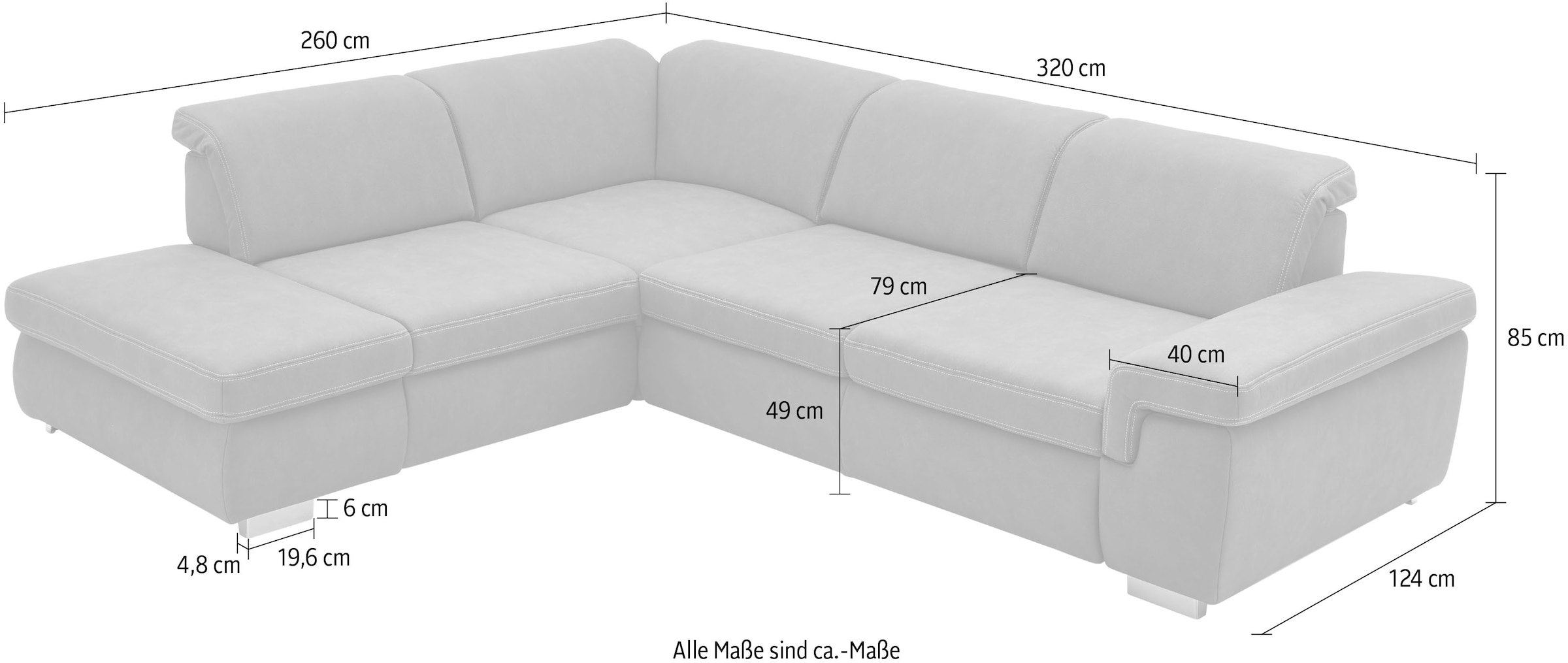 Die PlanBar Ecksofa »MP-IN17041 L-Form« mit Sitztiefenverstellung, optional Kopfteilverstellung & Bettfunktion