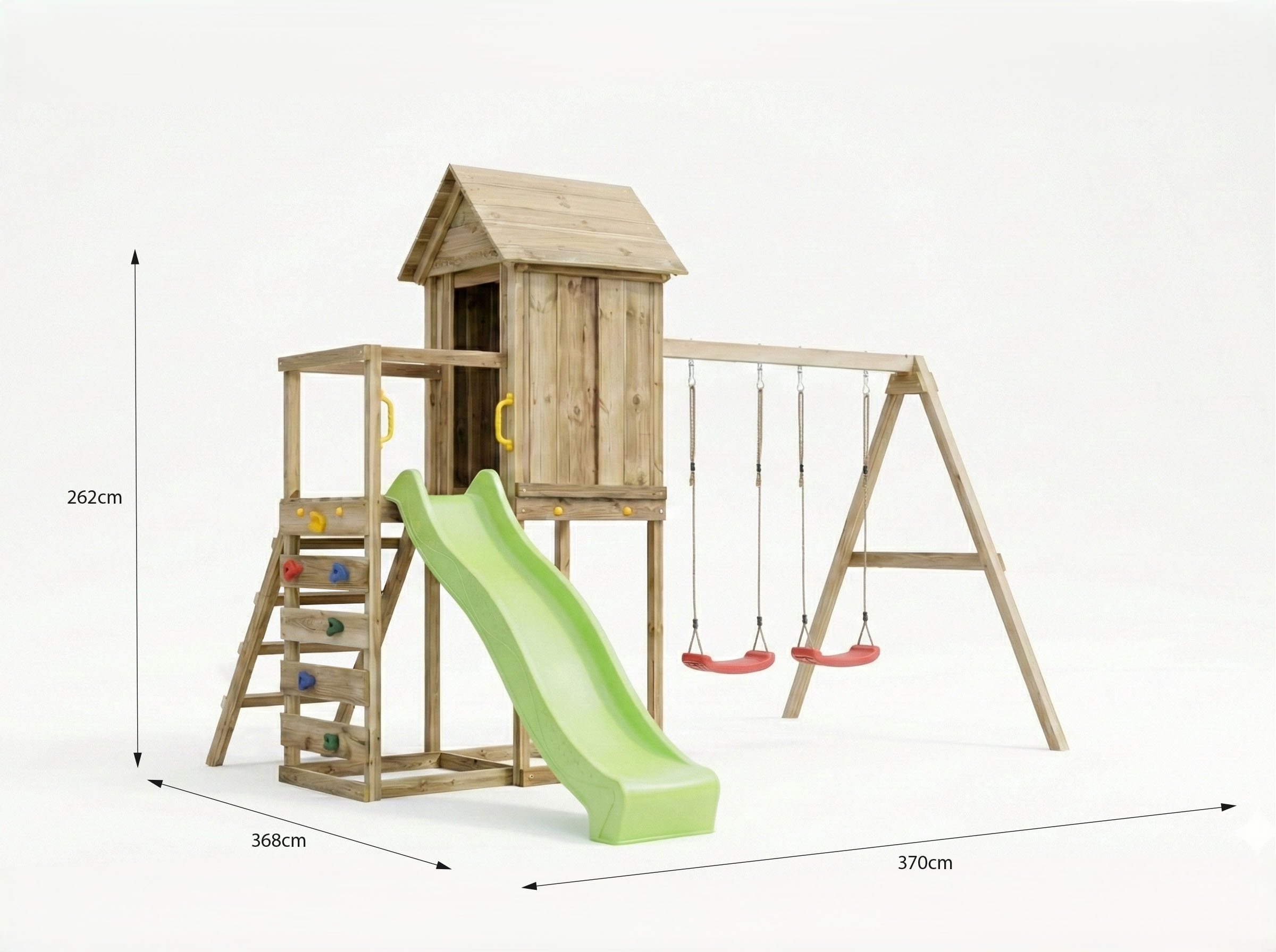 FUNGOO Spielturm »MaxPlay 5« mit Spielhaus, Rutsche, Doppelschaukel, Kletterwand