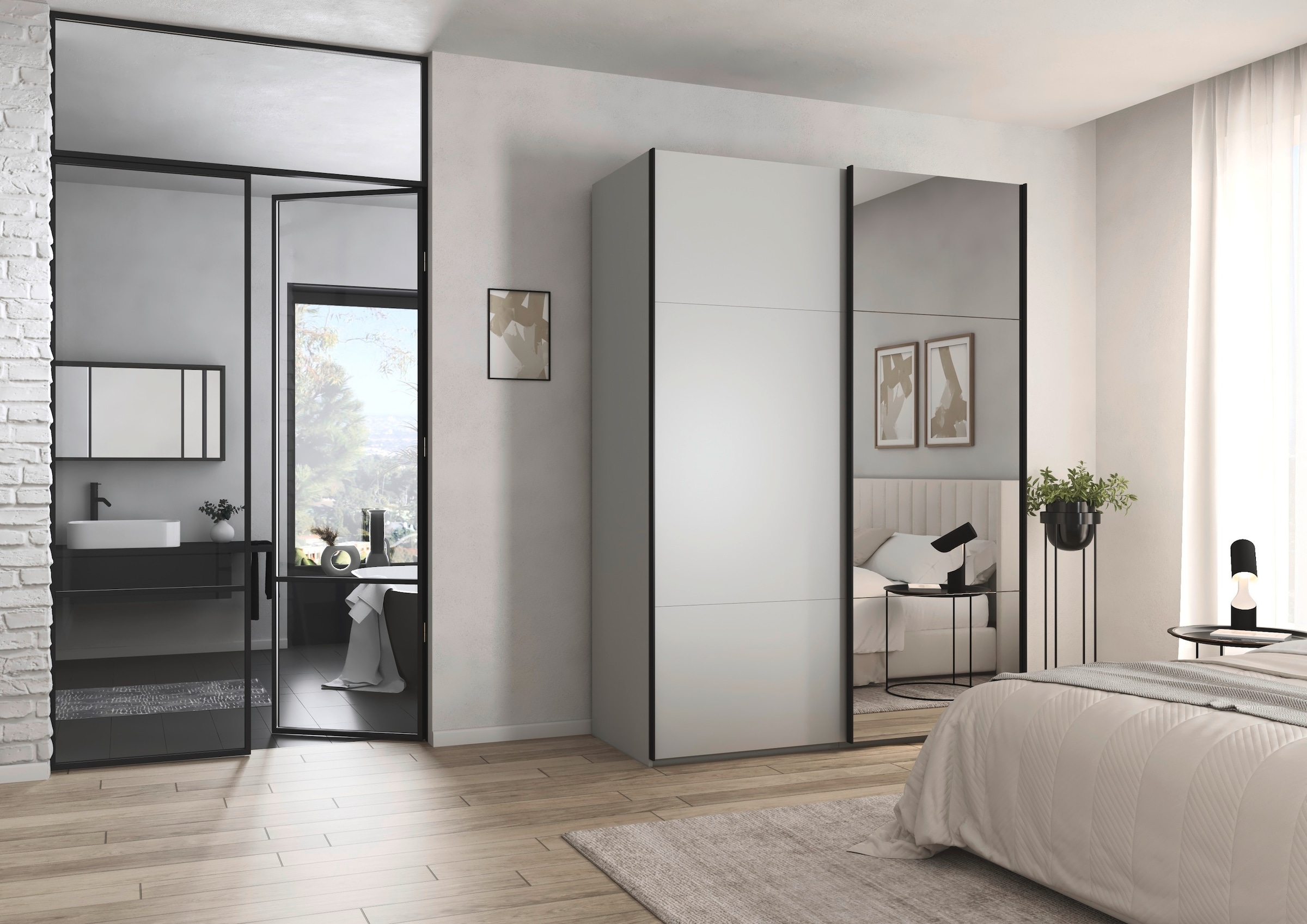 rauch Schwebetürenschrank »Kleiderschrank Schrank Garderobe Schlafzimmerschrank CONTIDO« in 3 verschiedenen Ausstattungen BASIC/CLASSIC/PREMIUM,  aus hochwertigem Material in 6 Breiten 2 Griff-Farben MADE IN GERMANY