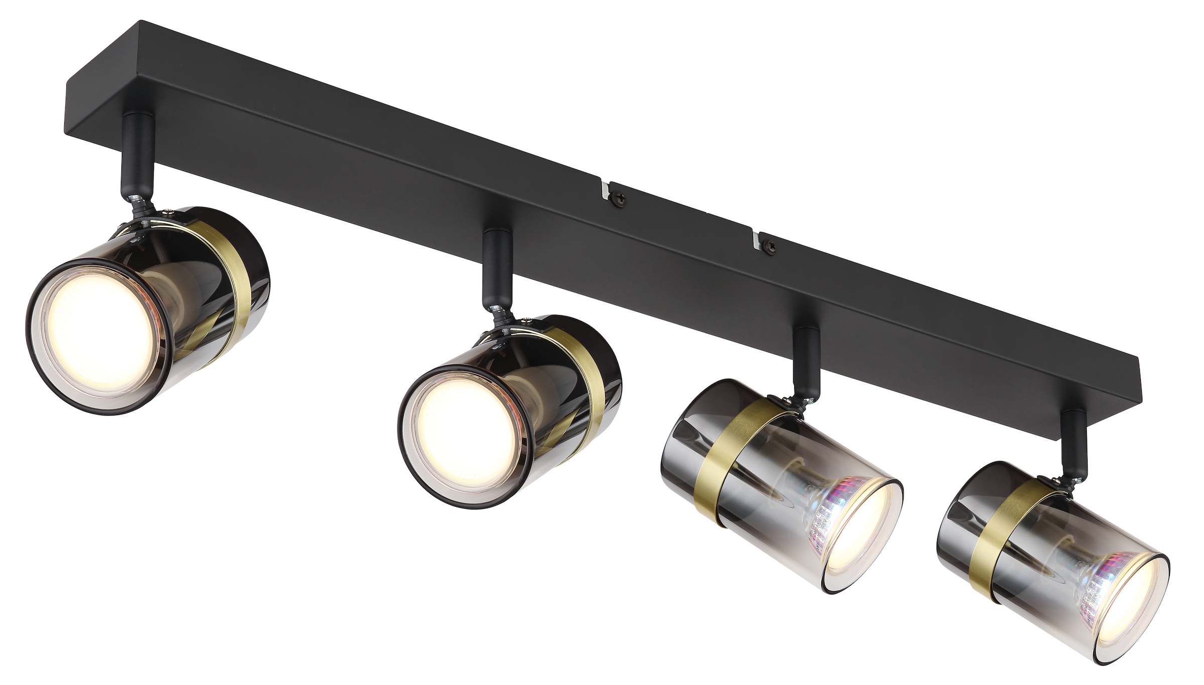 GLOBO LIGHTING Deckenstrahler »TRABBY«, Leuchtmittel GU10 | ohne Leuchtmittel, Deckenspot/schwarz/Glas rauchfarben/messingfarben/Flur/Wohnzimmer