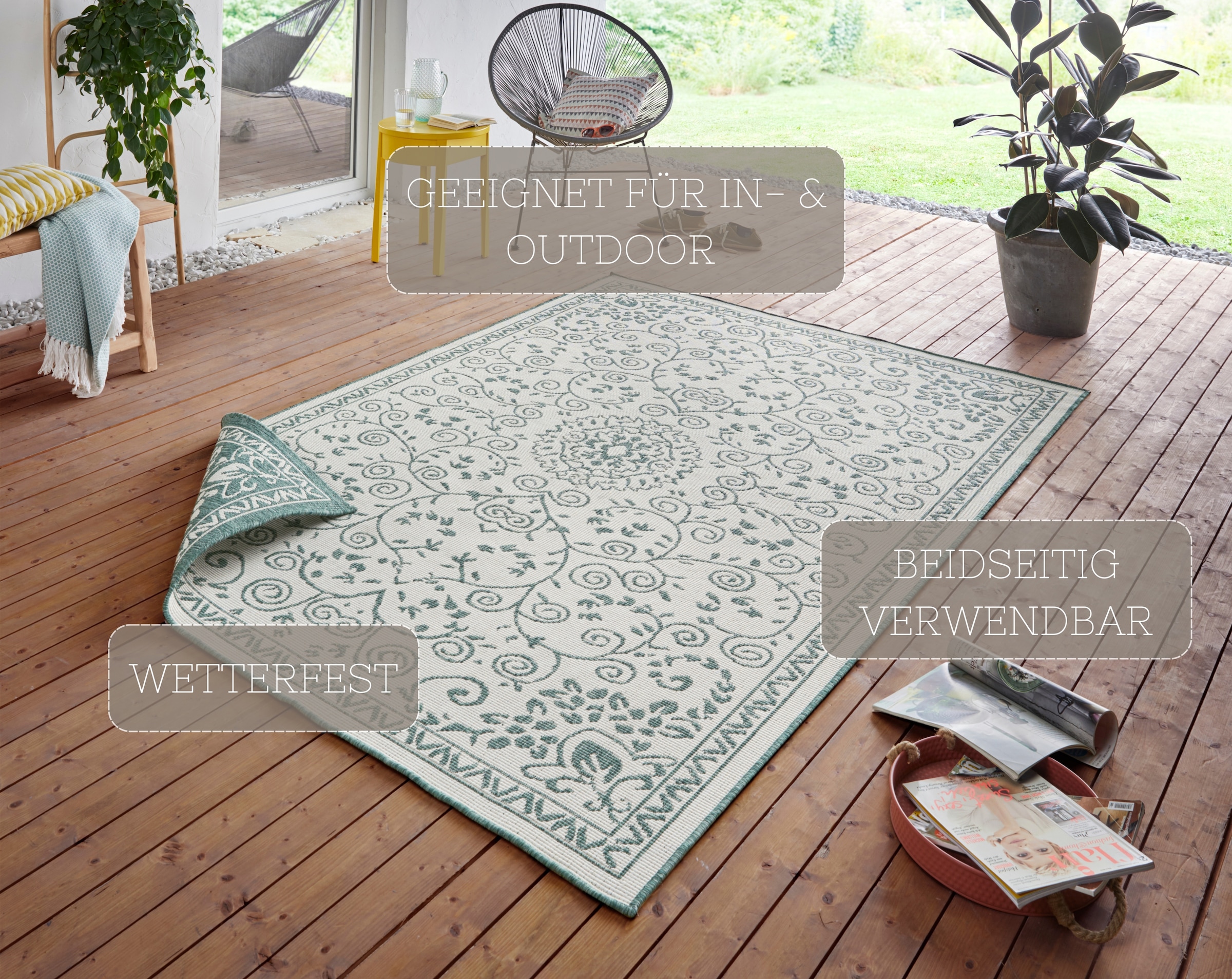 HANSE Home Teppich »LEYTE Wendeteppich«, rechteckig, 5 mm Höhe, In-& Outdoor, Teppich, Vintage, Wetterfest, Balkon, Garten, Wohnzimmer