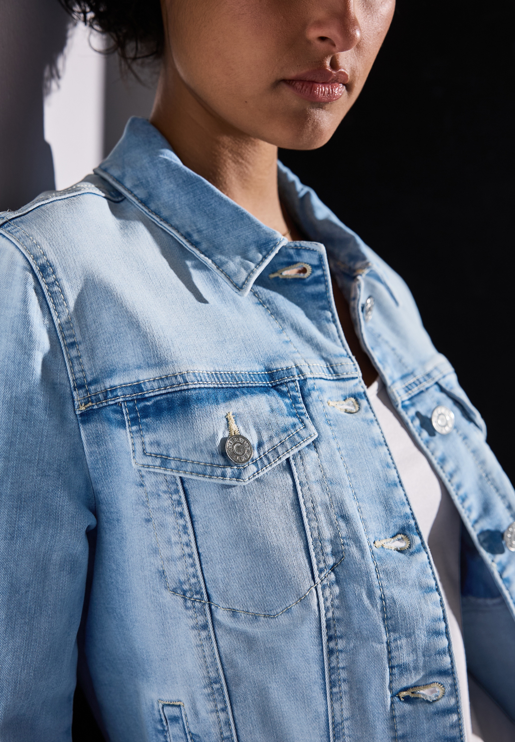 STREET ONE Jeansjacke, ohne Kapuze, im Bleached-Look