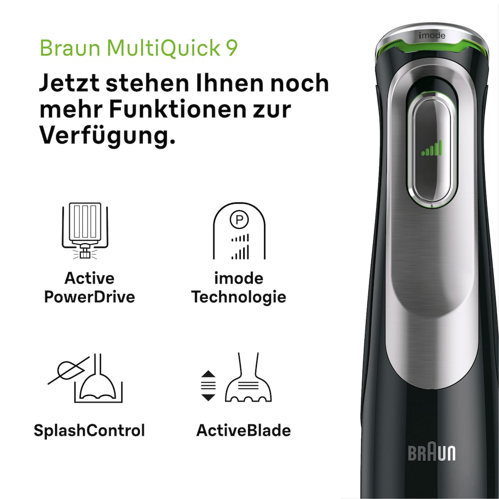 Braun Stabmixer »MQ 9147X MultiQuick 9«, 1200 W, Schneebesen, Mixeraufsatz, Zerkleinerer, Gemüsestampfer, 0,6l Behälter