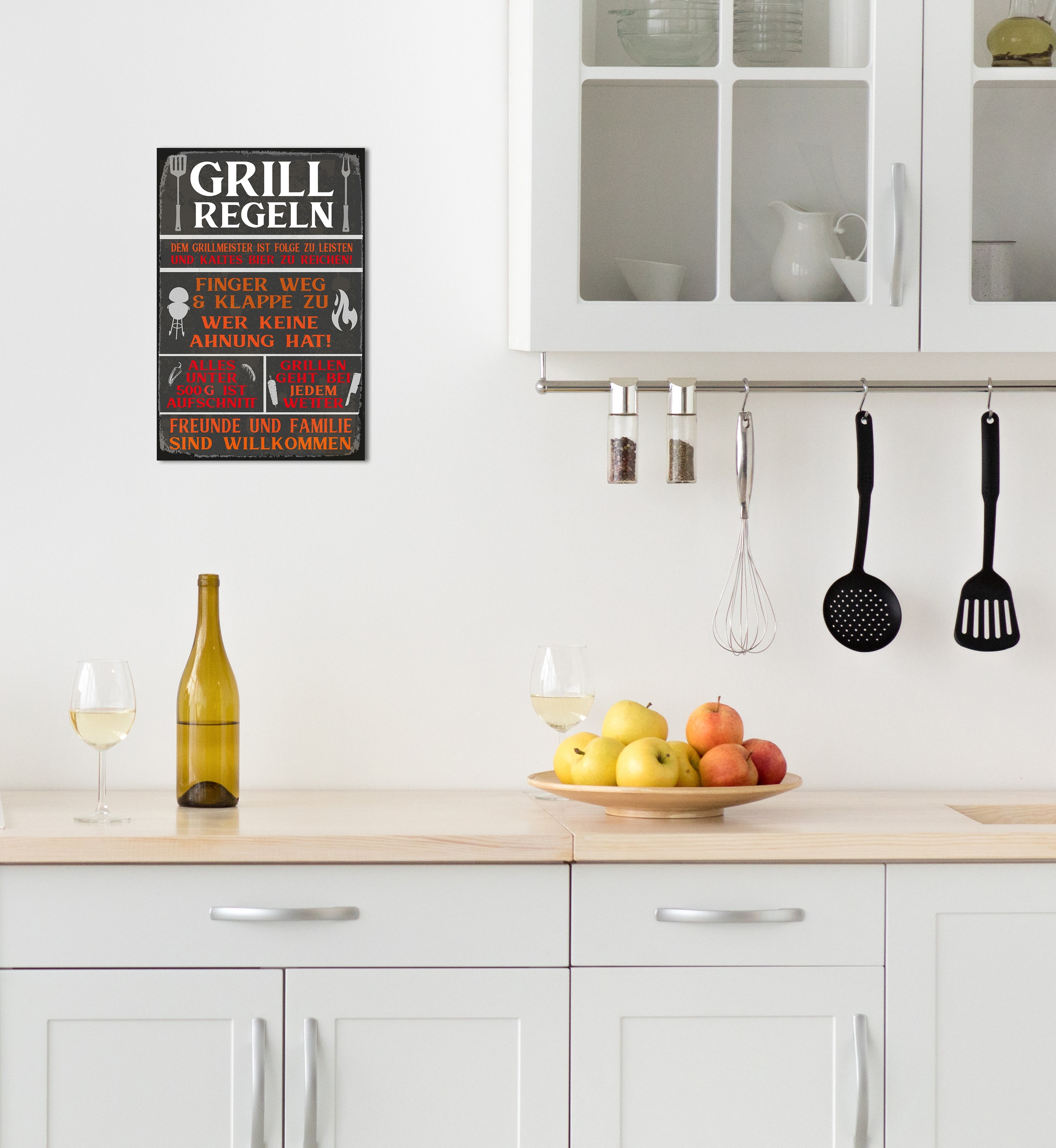 queence Metallbild »Grillregeln«, Schriftzüge-Schriftzug-Sprüche-Sprüche & Texte-Vintage-Getränke-Essen, (1 St.), Stahlschild, Blechschild, Sprüche, Texte, witzig, Bier, Grill