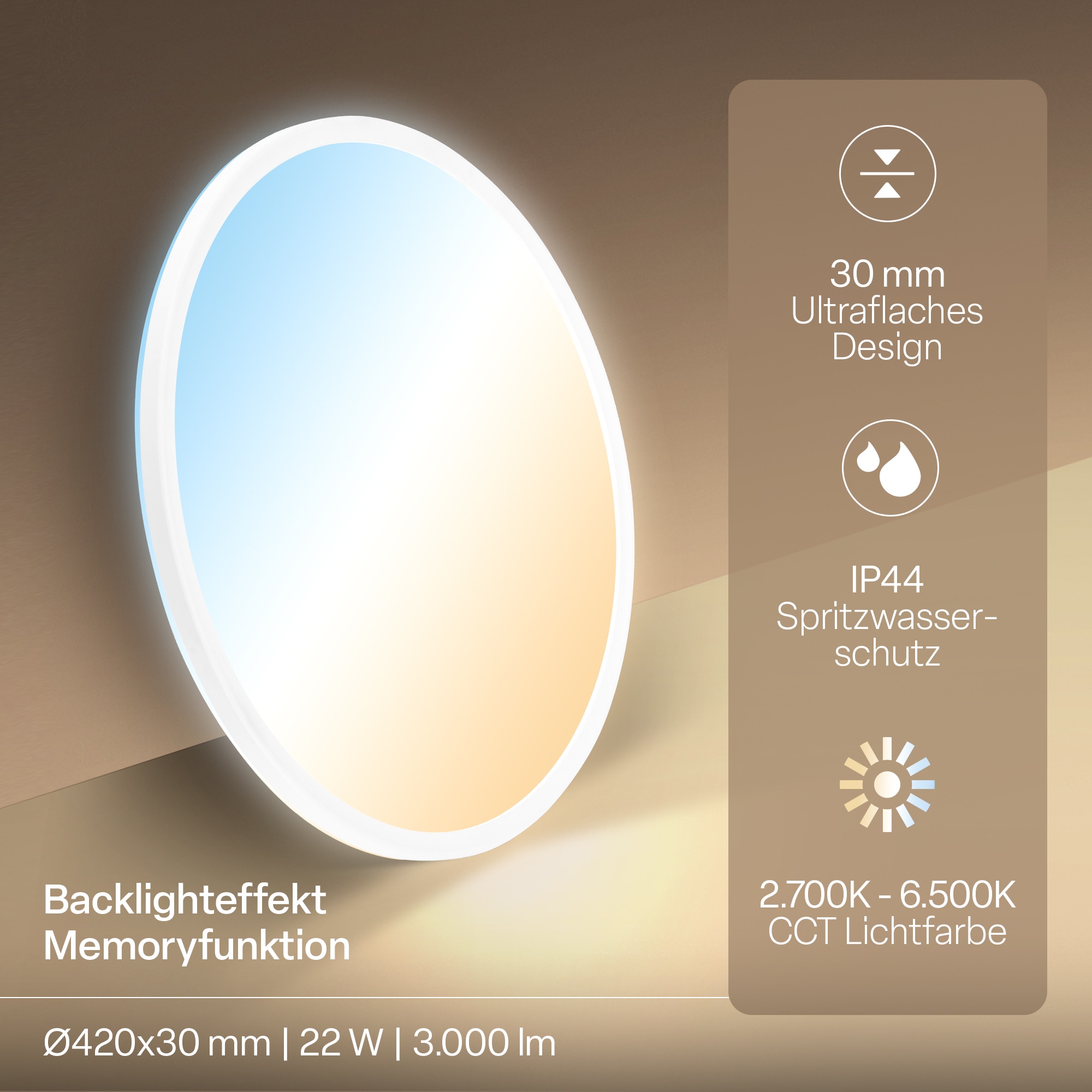 B.K.Licht LED Panel »SHALLOW« LED-Board 1 Stk. warmweiß - kaltweiß 42x3 cm, Badlampe, Badezimmer, Küche, Wohnzimmer