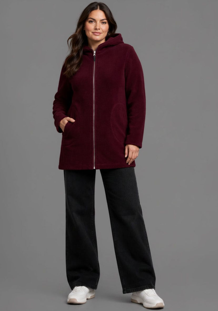 Polarino Fleecejacke mit Kapuze Teddy Fleece Jacke flauschig ideal für den Übergang