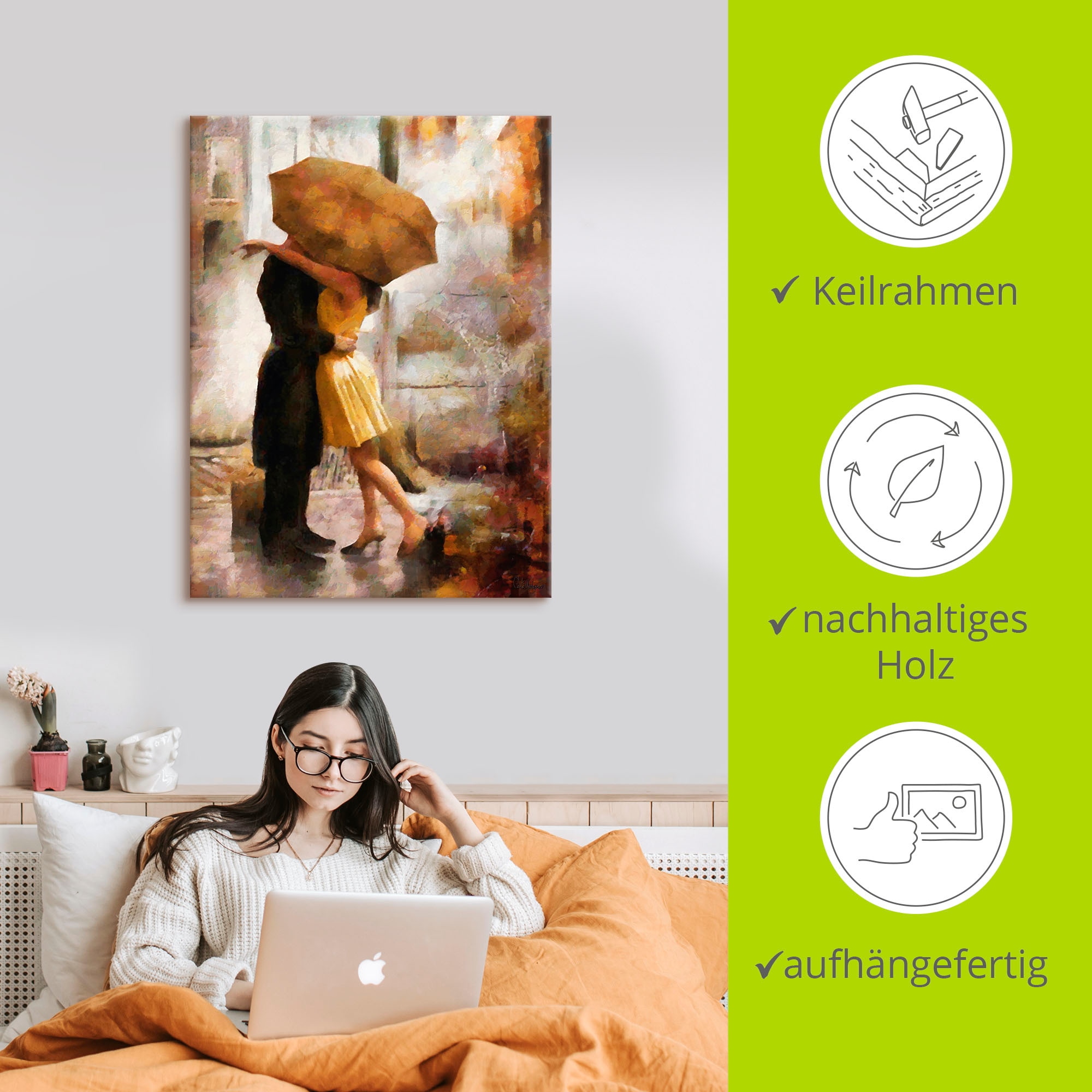 Artland Wandbild »Kuss unter Regenschirm«, Bilder von Liebespaaren, (1 St.), als Leinwandbild, Poster in verschied. Größen