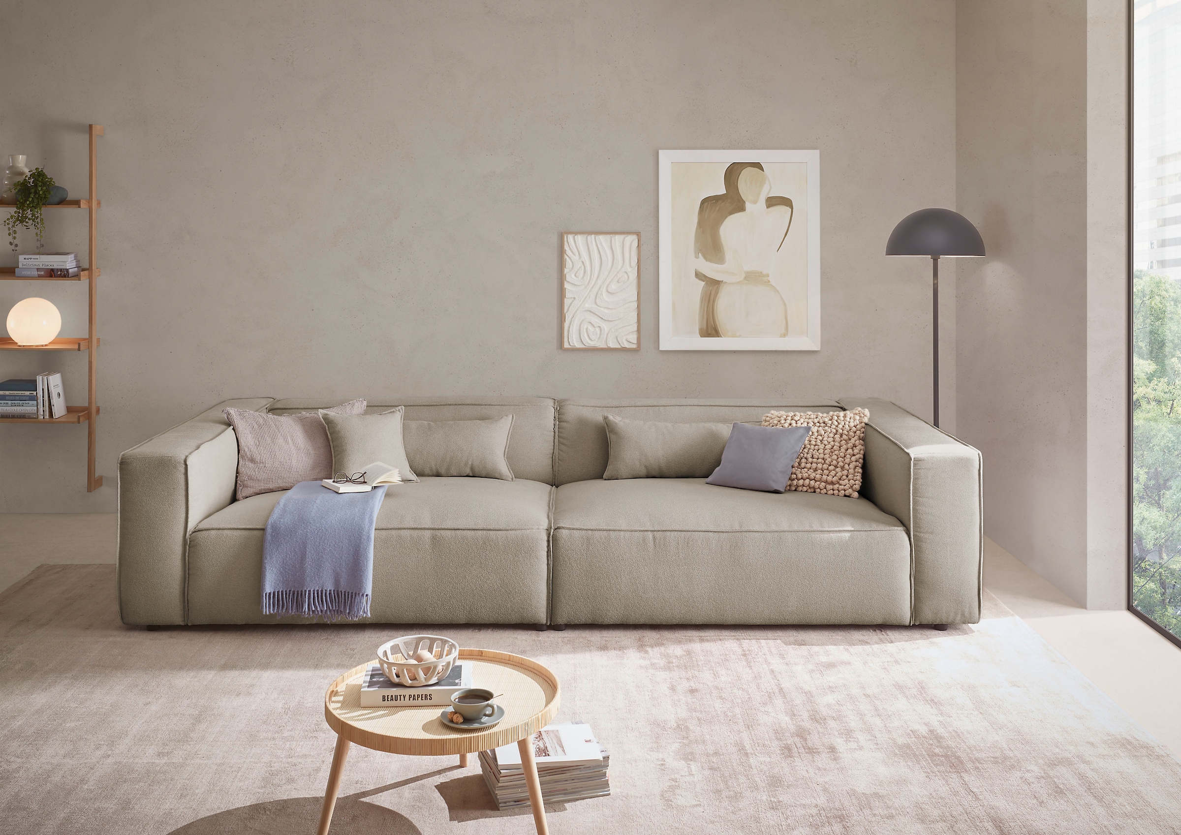 LeGer Home by Lena Gercke 3-Sitzer »PIARA, XXL Sofa mit Kedernaht, Big-Sofa in Cord oder Leinenoptik«, schwarze Füße, bequemer Sitzkomfort, extra tiefe Sitzfläche