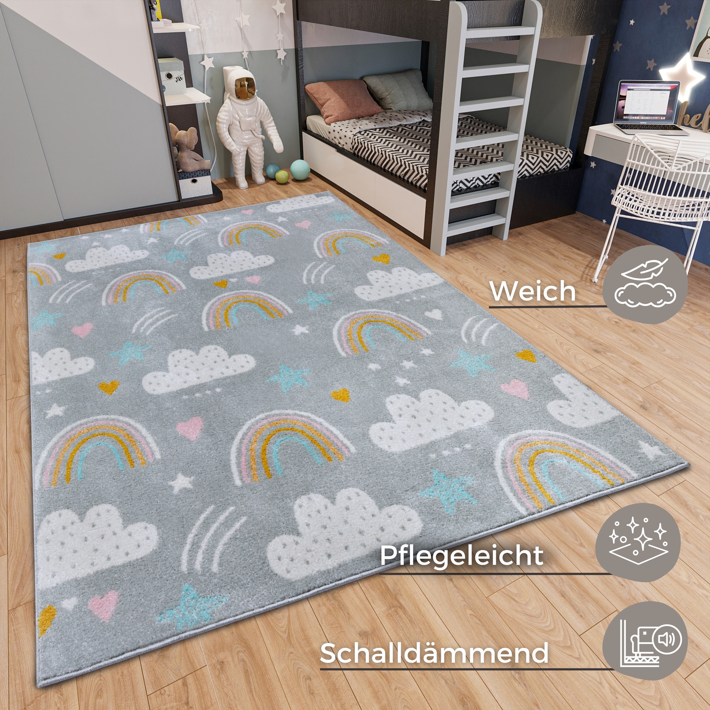 HANSE Home Kinderteppich »Adventures Rainbow Clouds«, rechteckig, 7 mm Höhe günstig online kaufen