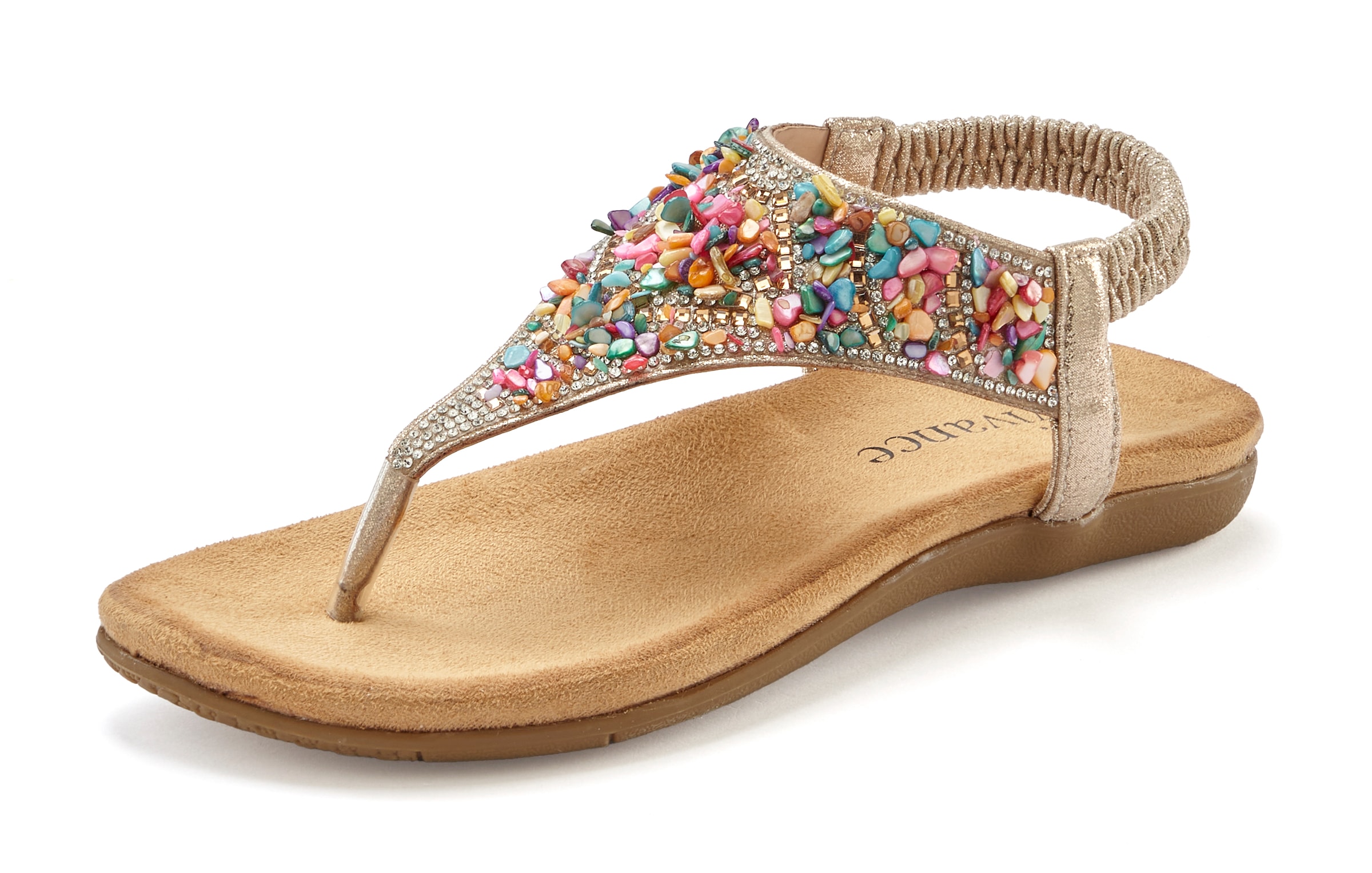 Vivance Sandale »Sommerschuh«, Zehentrenner Sandale mit Schmucksteinen VEGAN