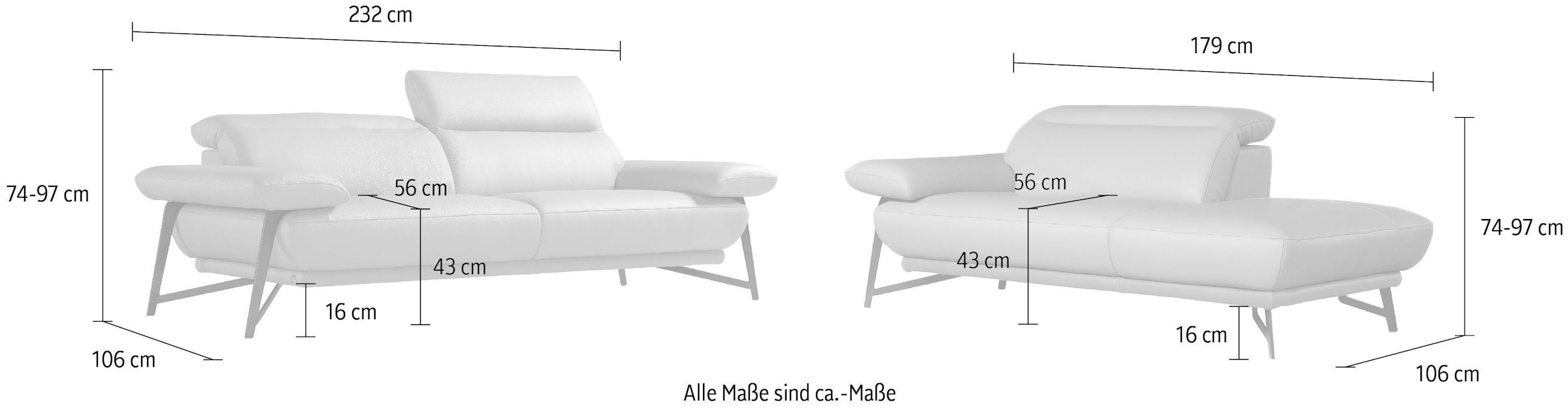 Egoitaliano Sofa »Anais, Design mit hohem Sitzkomfort, Fußfarbe schattengrau«, Set, Kopfteil verstellbar, Luxus-Microfaser, fuchsia