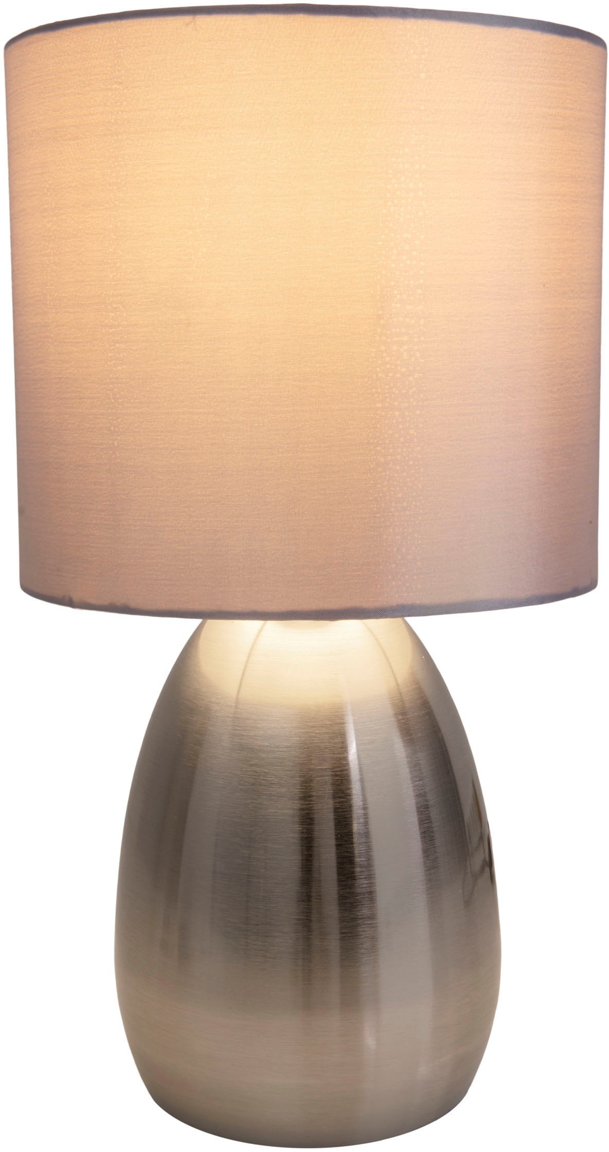 näve Tischleuchte »Aurum«, 1 flammig, Leuchtmittel E14 | ohne Leuchtmittel, 1xE14, Textilschirm grau, Fuß stahl-blank, Höhe 33cm, Zuleitung 150cm