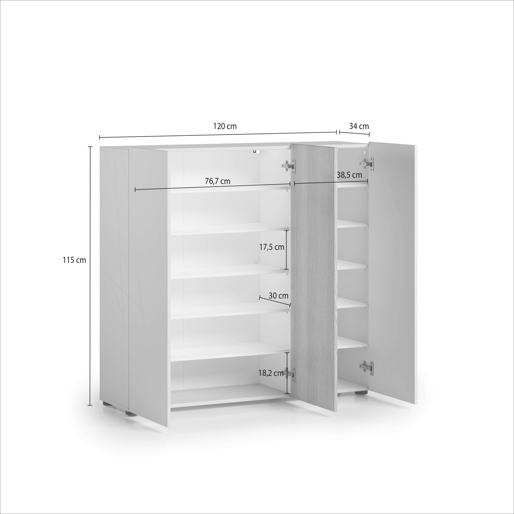 INOSIGN Schuhschrank »LADY, Schuhkommode,Schuhmöbel,Schuhablage,Schuhregal« Korpus und weiße Türen hochglänzend lackiert.,  10 Einlegeböden,12 Fächer,ca. 24 Paar Schuhe-Maße: B/T/H:120x34x115 cm