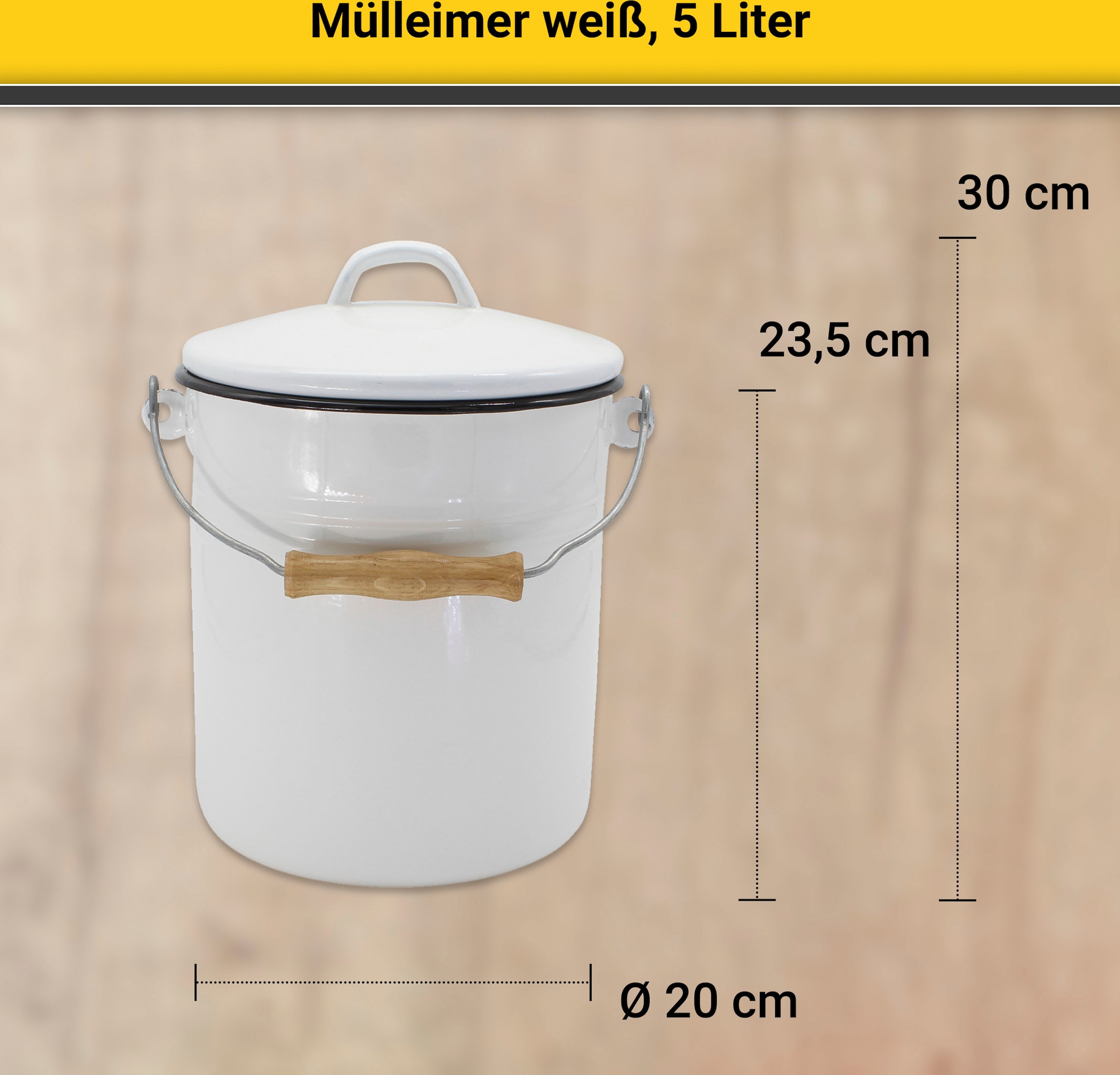 Krüger Mülleimer, Stahlemaille, 5 Liter, Made in Europe