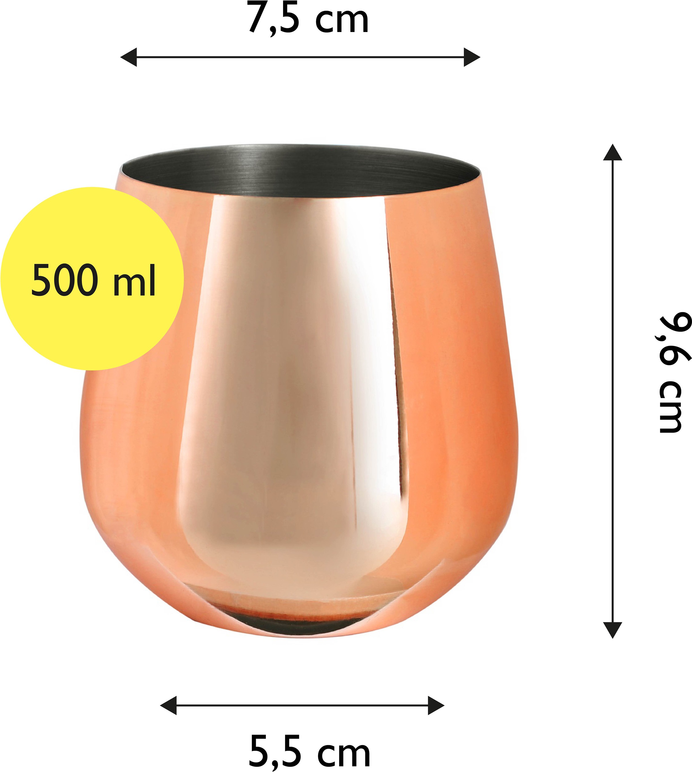 ECHTWERK Weinglas (Wein & Wasserkelch-Set), 500 ml, bruchsicher, stiellos, 10 x 9,5 cm