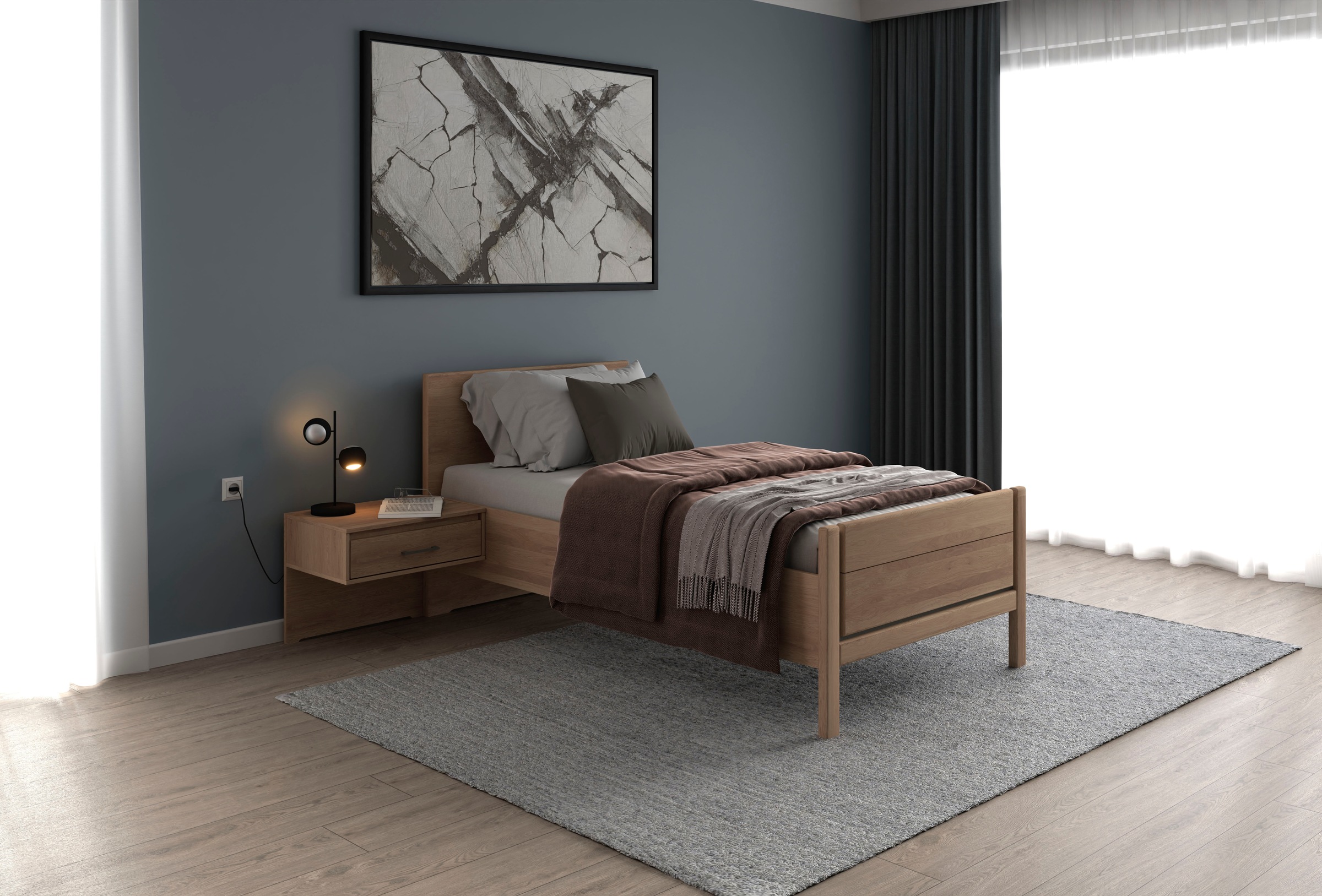 Musterring Holzbett »Sorrent, Bettgestell, Bettrahmen, teilmassiv Eiche«, (MADE IN GERMANY), Eiche teilmassiv, Liegehöhenverstellung, Stollenfußteil