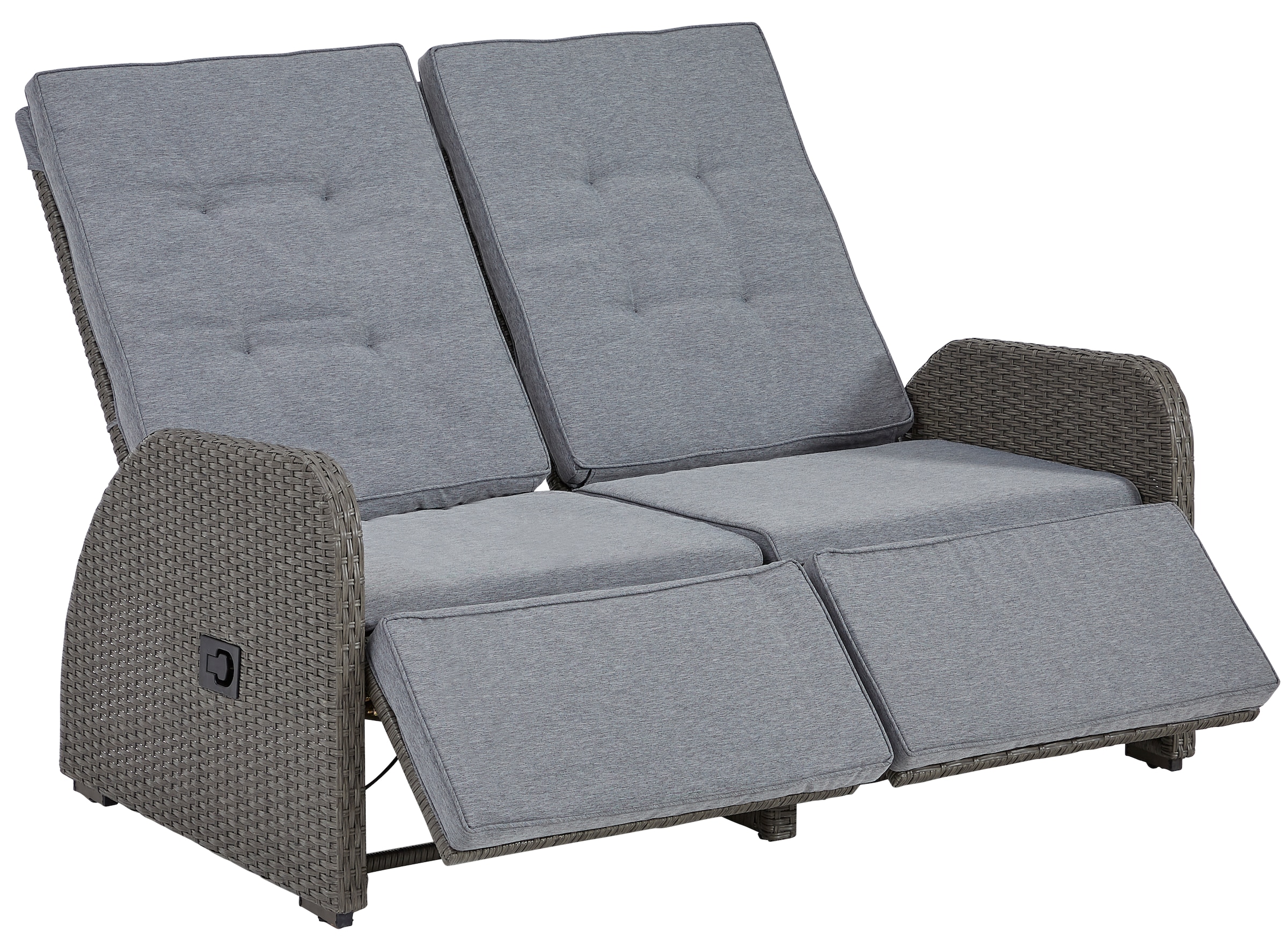 KONIFERA Gartenlounge-Set »Vigo«, (Set, 8 tlg., 2x Sessel, 1x 2er Sofa, 1x Tisch 120x60x60cm, inkl. Auflagen), Polyrattan, Aluminium, verstellbare Rückenlehne und Fußablage