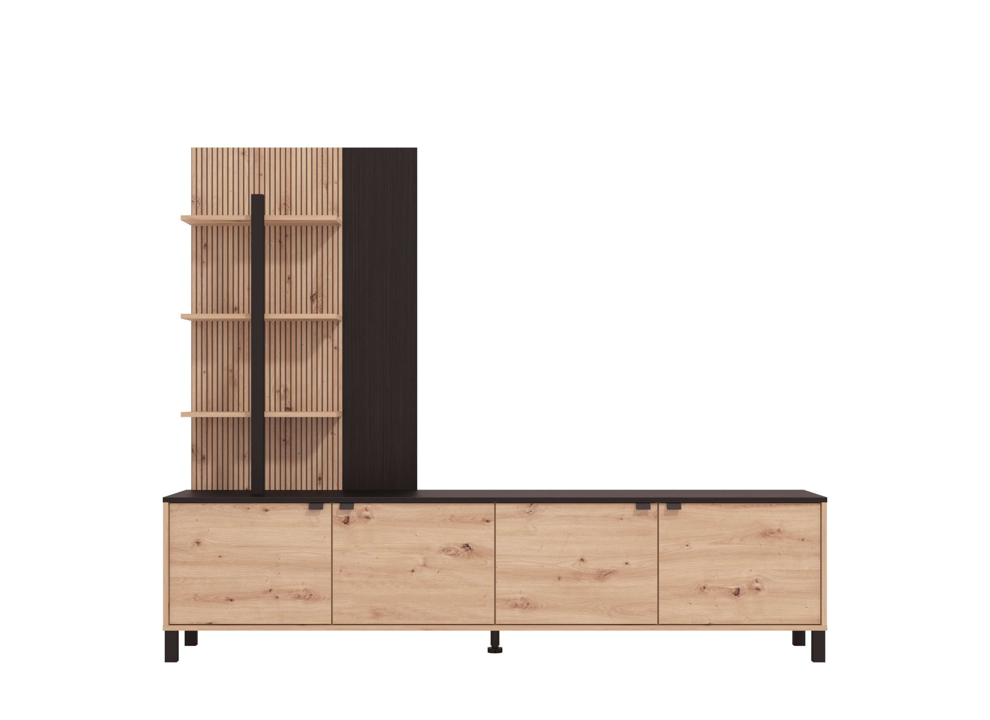 Home affaire Wohnwand »Margate inkl.TV-Board und Standregal«, 208 cm, mit dekorativen schwarzen Streifen, metallgriffe