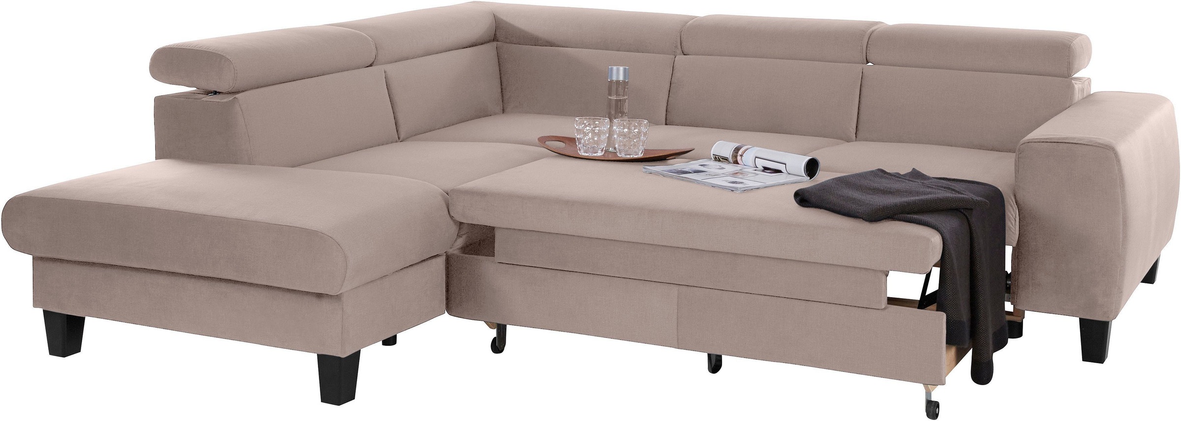 COTTA Polstergarnitur »Morven L-Form«, (Set), Set bestehend aus: Ecksofa mit Kopfteilverstellung & Hocker