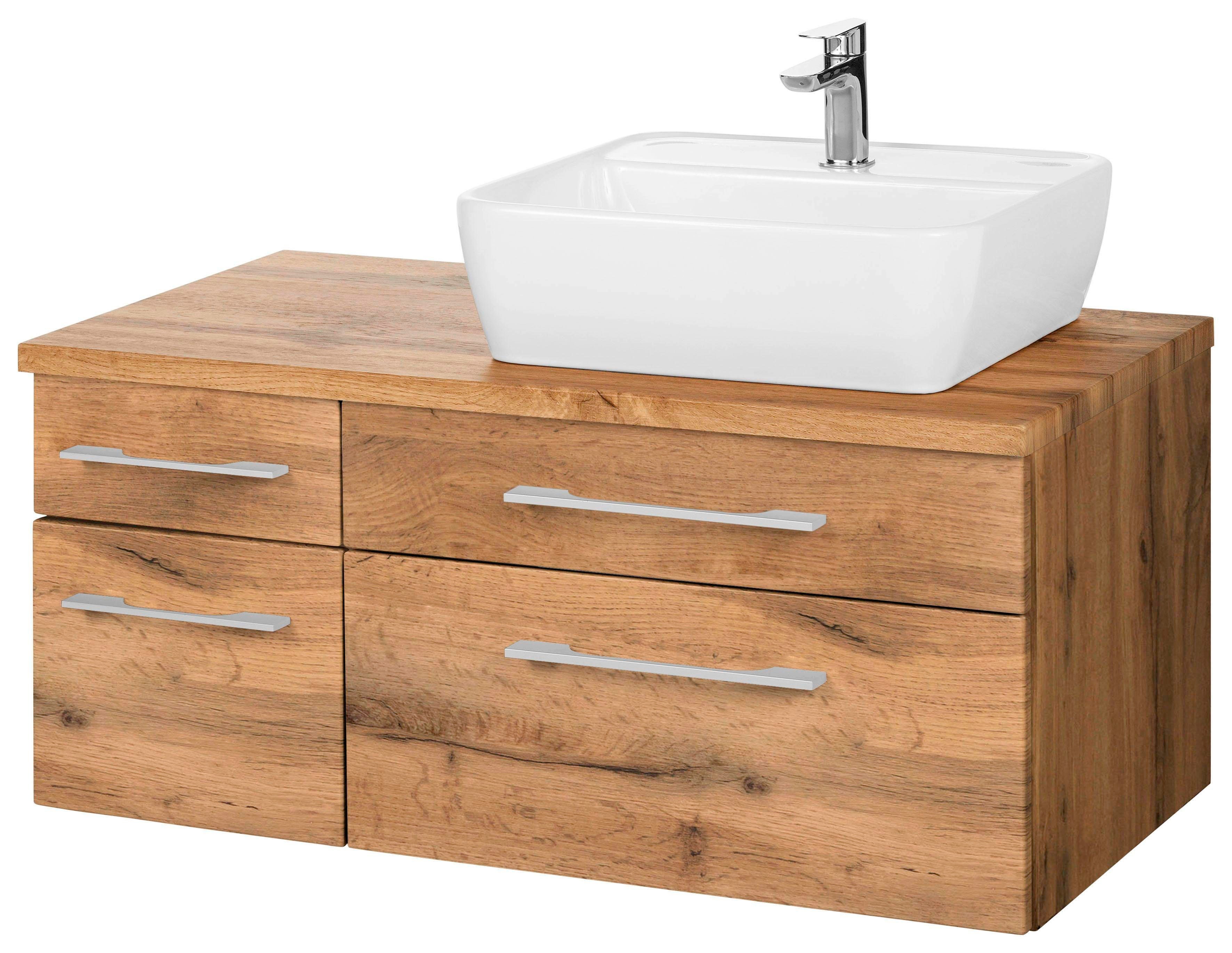 Waschbeckenunterschrank „Davos“, Bad, Waschtisch inkl. Waschbecken, Breite 90 cm, eichefarben/eichefarben B/H/T: 90 cm x 55 cm x 47 cm