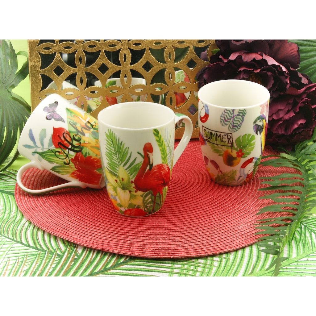 CreaTable Becher »Kaffeebecher Aloha«, (Set, 6 tlg.), Tropic-Design, Tassen Set, 6-teilig