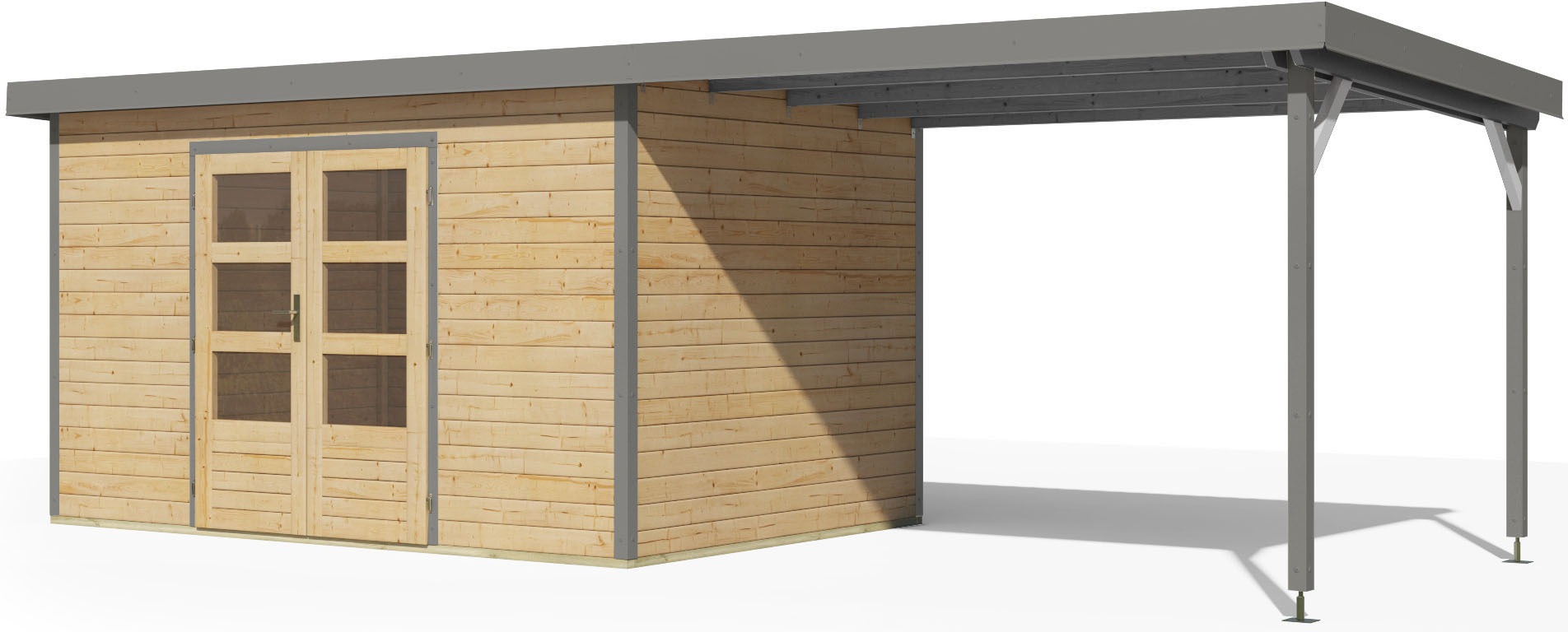 Karibu Gartenhaus »Plutino 7  SET, in verschiedenen Farben« inkl. Anbaudach