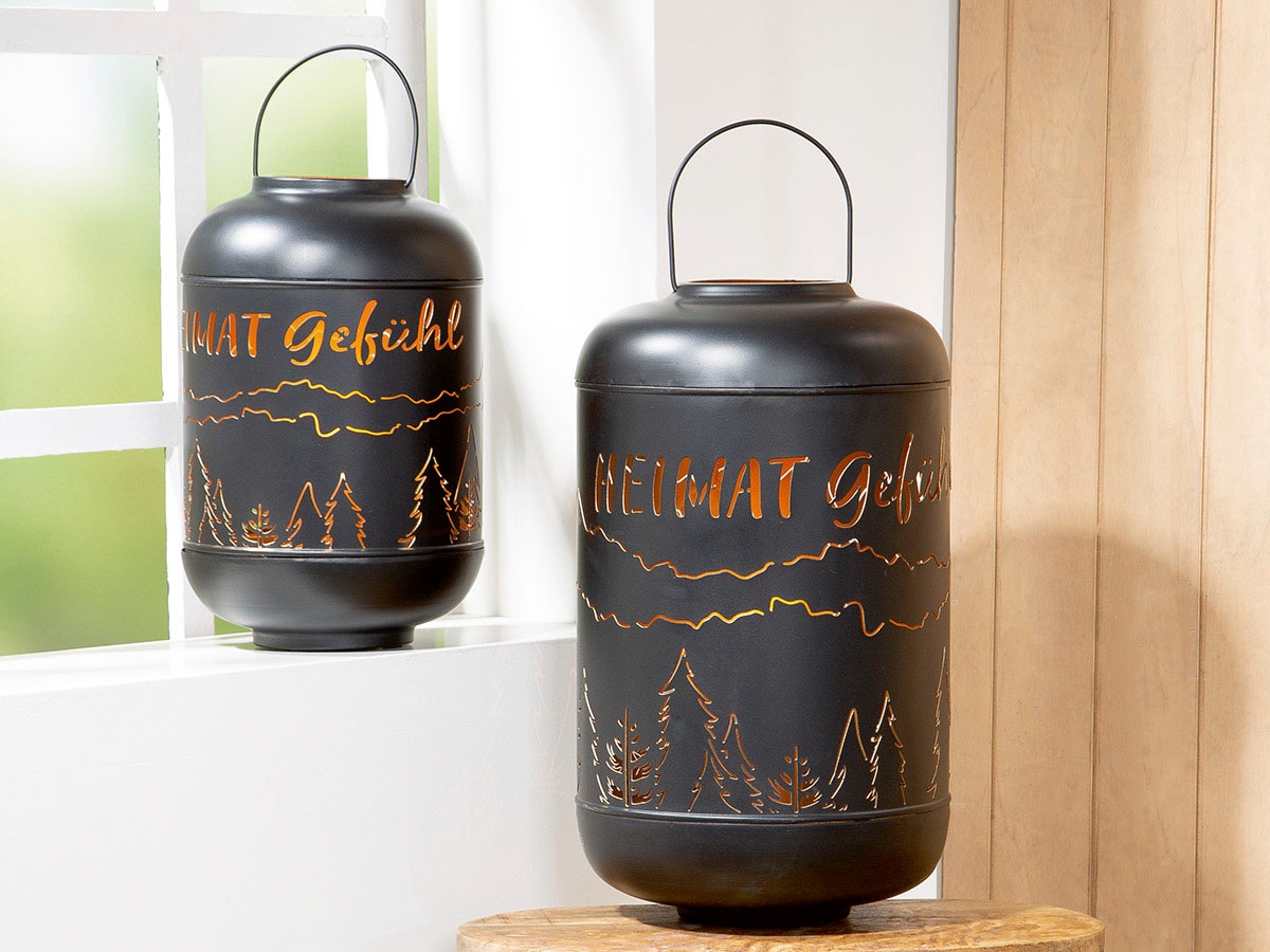 GILDE Kerzenlaterne »Heimat Gefühl, mit ausgestanztem Motiv« Kerzenhalter aus Metall, Laterne, Weihnachtsdeko