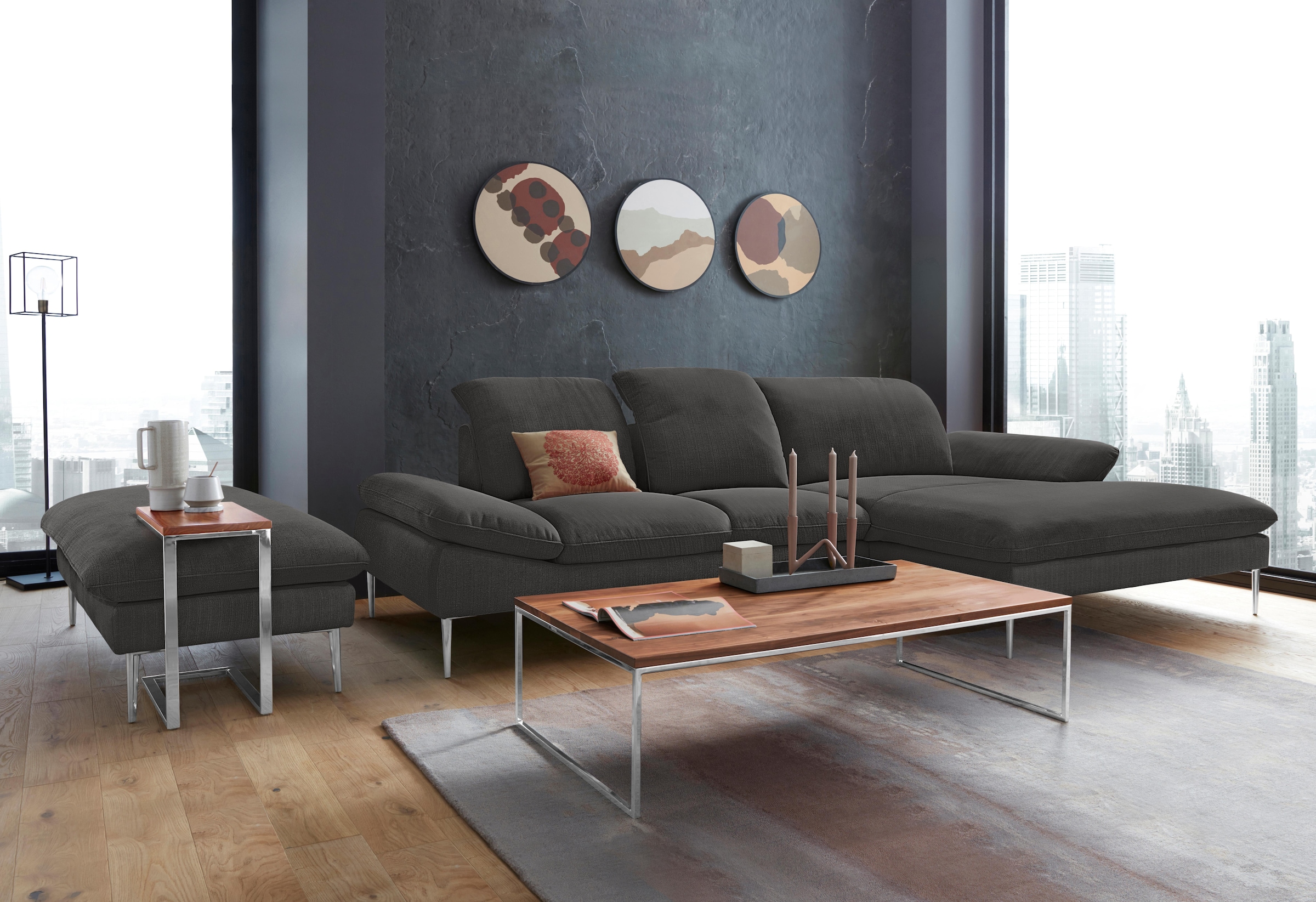 W.SCHILLIG Ecksofa »enjoy&MORE, Designsofa, elegant und bequem, L-Form« mit Sitztiefenverstellung, Füße Chrom glänzend, Breite 310 cm
