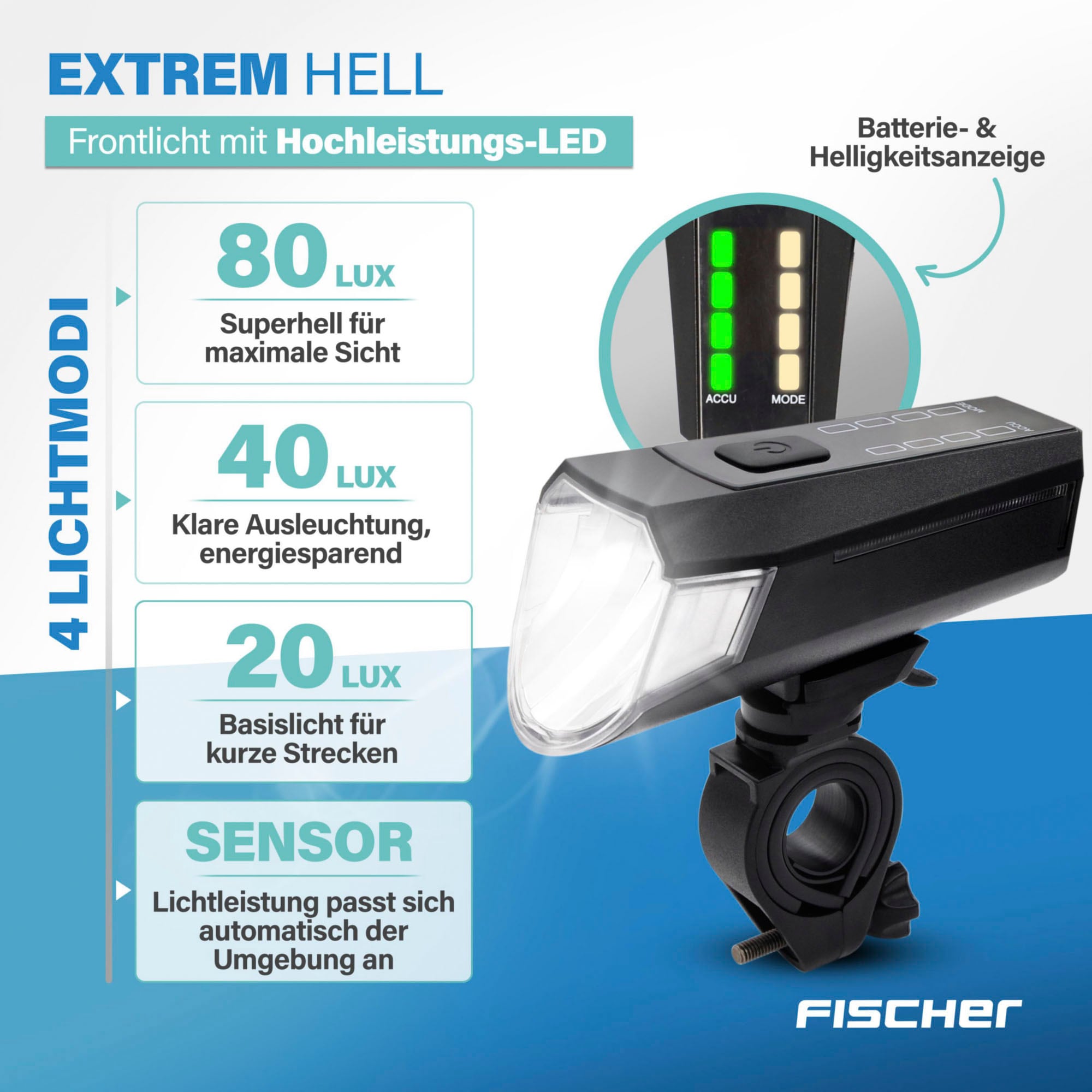 FISCHER Fahrrad Fahrradbeleuchtung »Akku Bel.-Set TWIN-80/40/20/Sensor 2.0«
