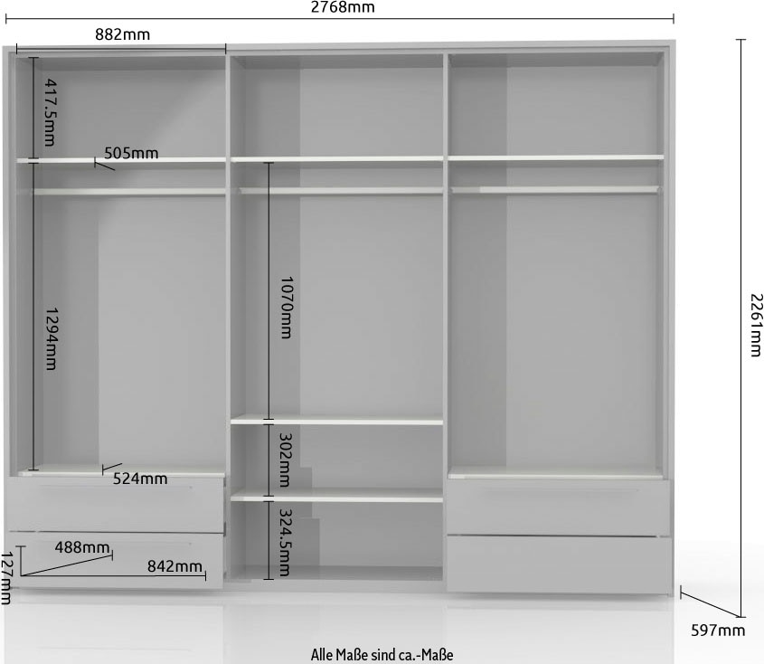 Places of Style Drehtürenschrank »Piano«, weiß, Inklusive Beleuchtung. in 2 Breiten mit jeweils 4 Schubladen