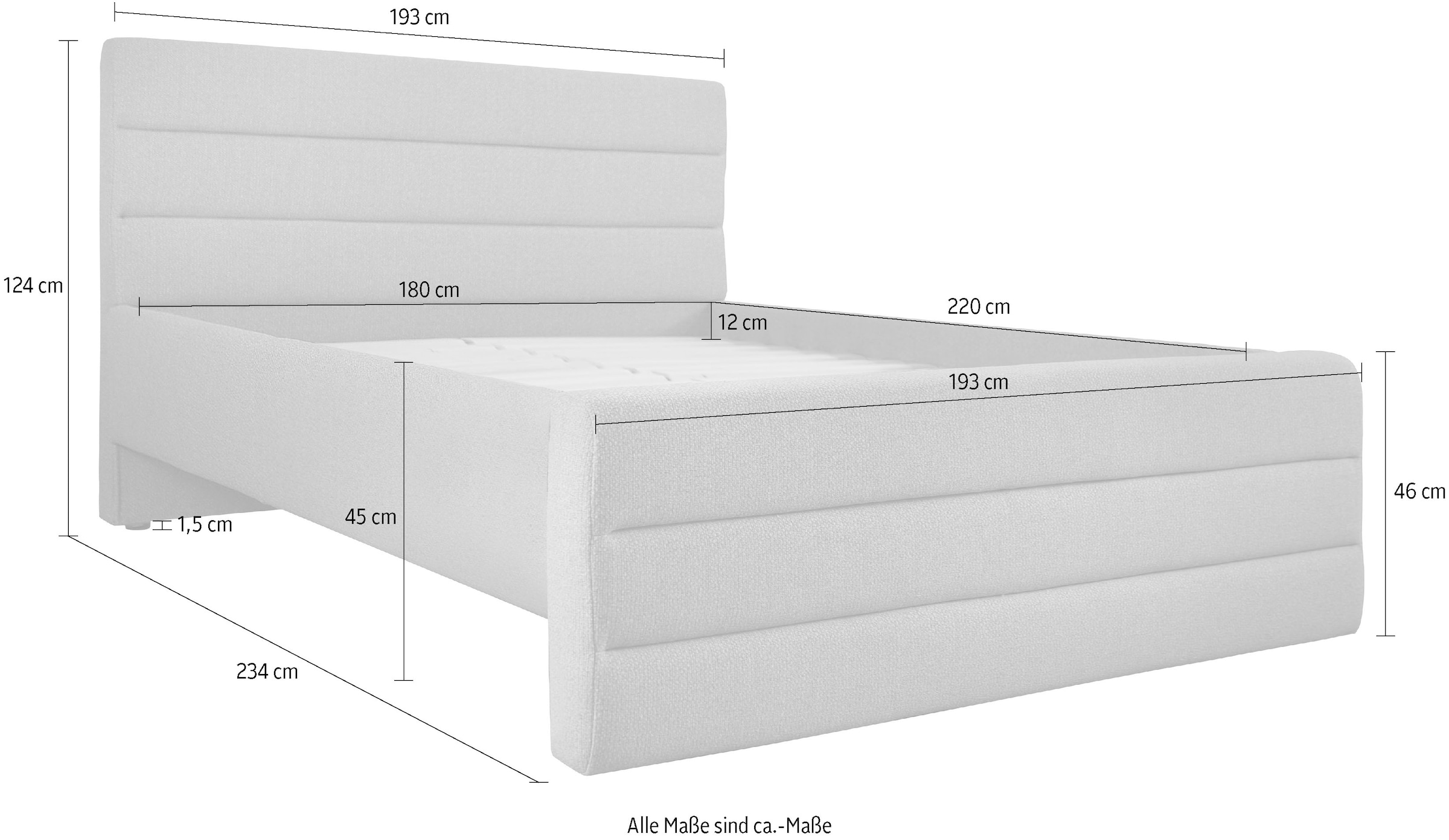 OTTO products Polsterbett »Merrit«, Quernaht im Kopf- und Fußteil, in 5 Breiten, auch in 220 cm Länge
