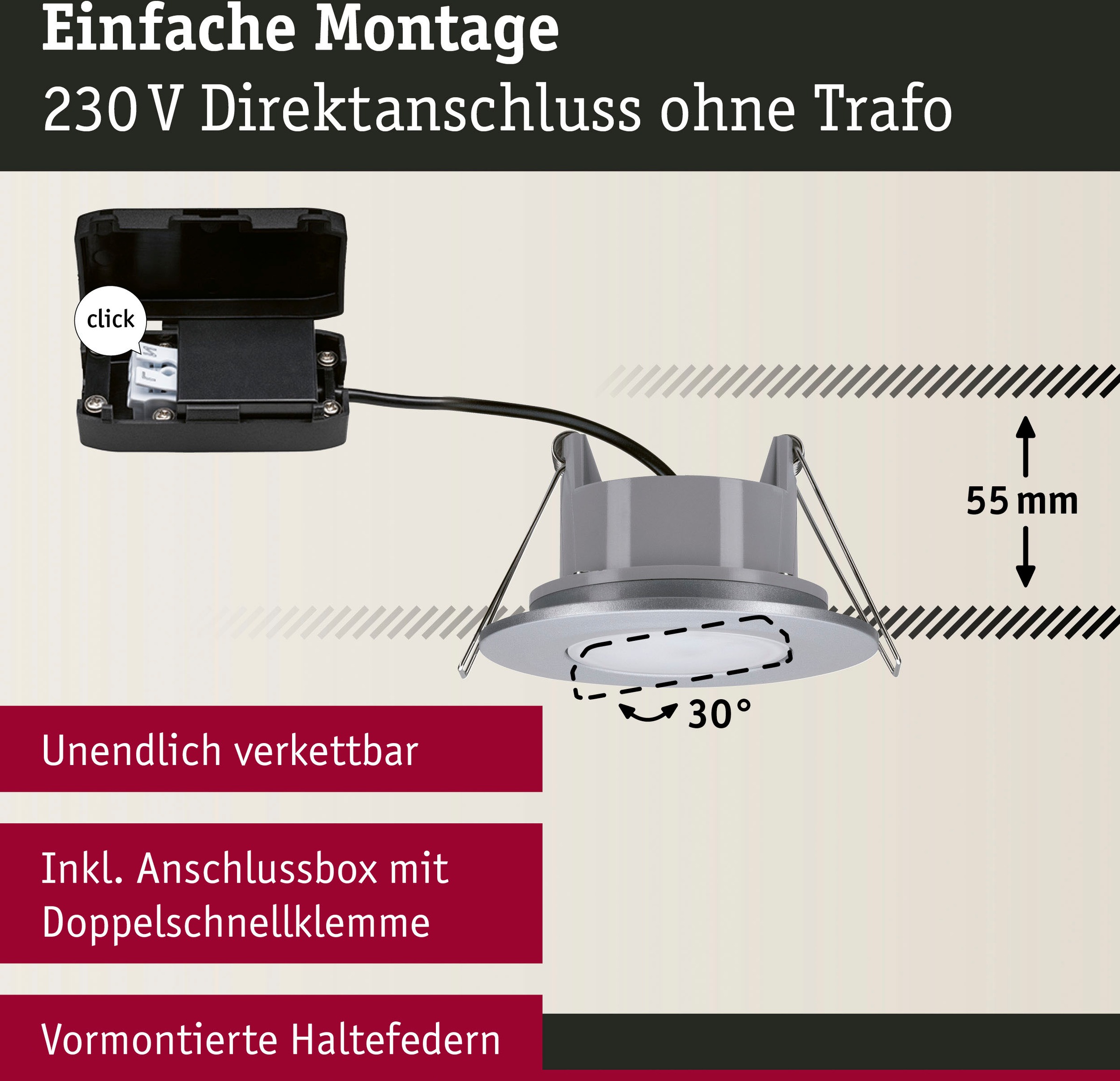 Paulmann LED Einbauleuchte »Calla 10x680lm 4000K 6W 230V schwarz matt IP65«, 10 flammig