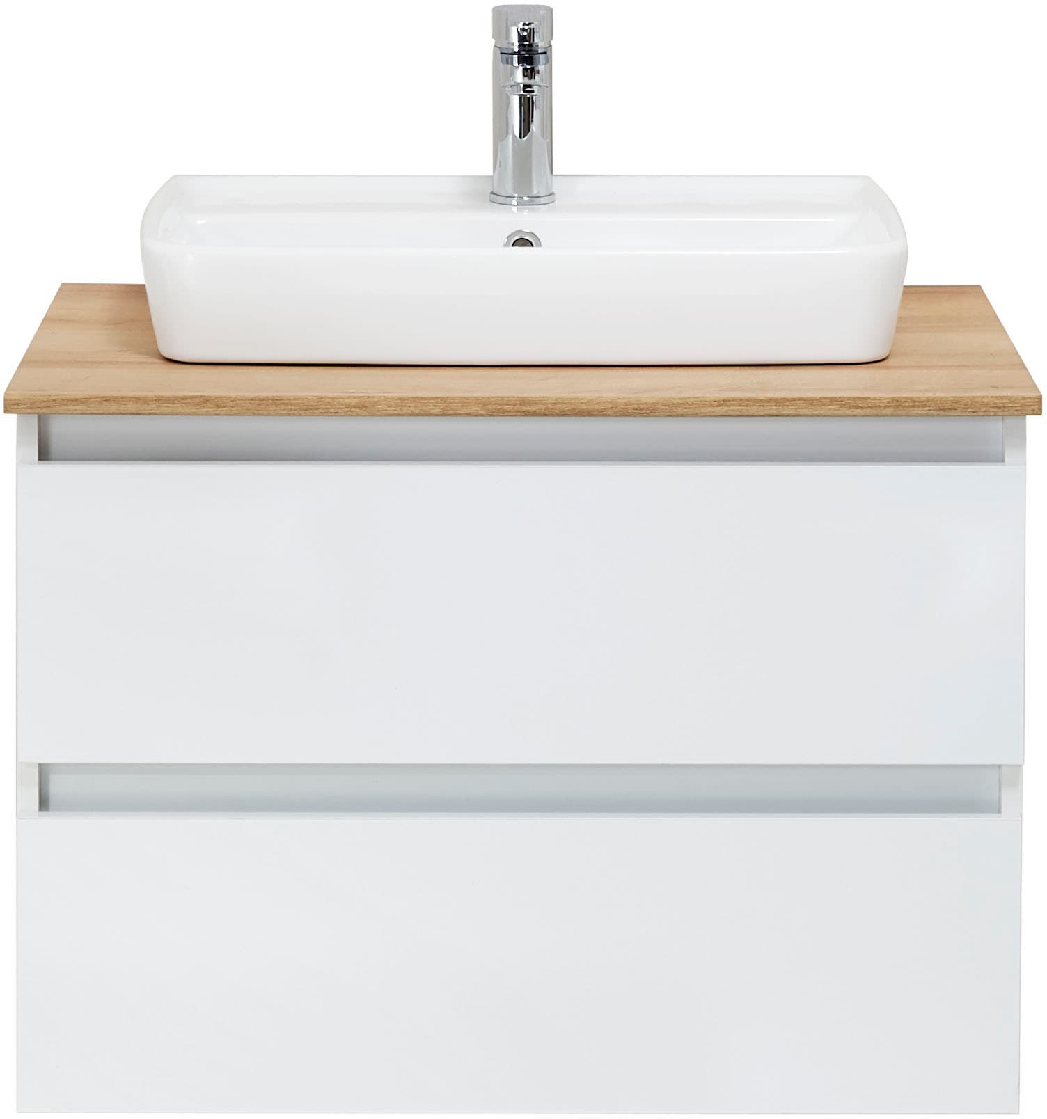 Saphir Badmöbel-Set »Quickset 360 2-teilig, Keramik-Aufsatzbecken mit LED-Spiegel«, (4 St.), Waschplatz 78 cm breit, 2 Schubladen, inkl. Schubladendämpfer