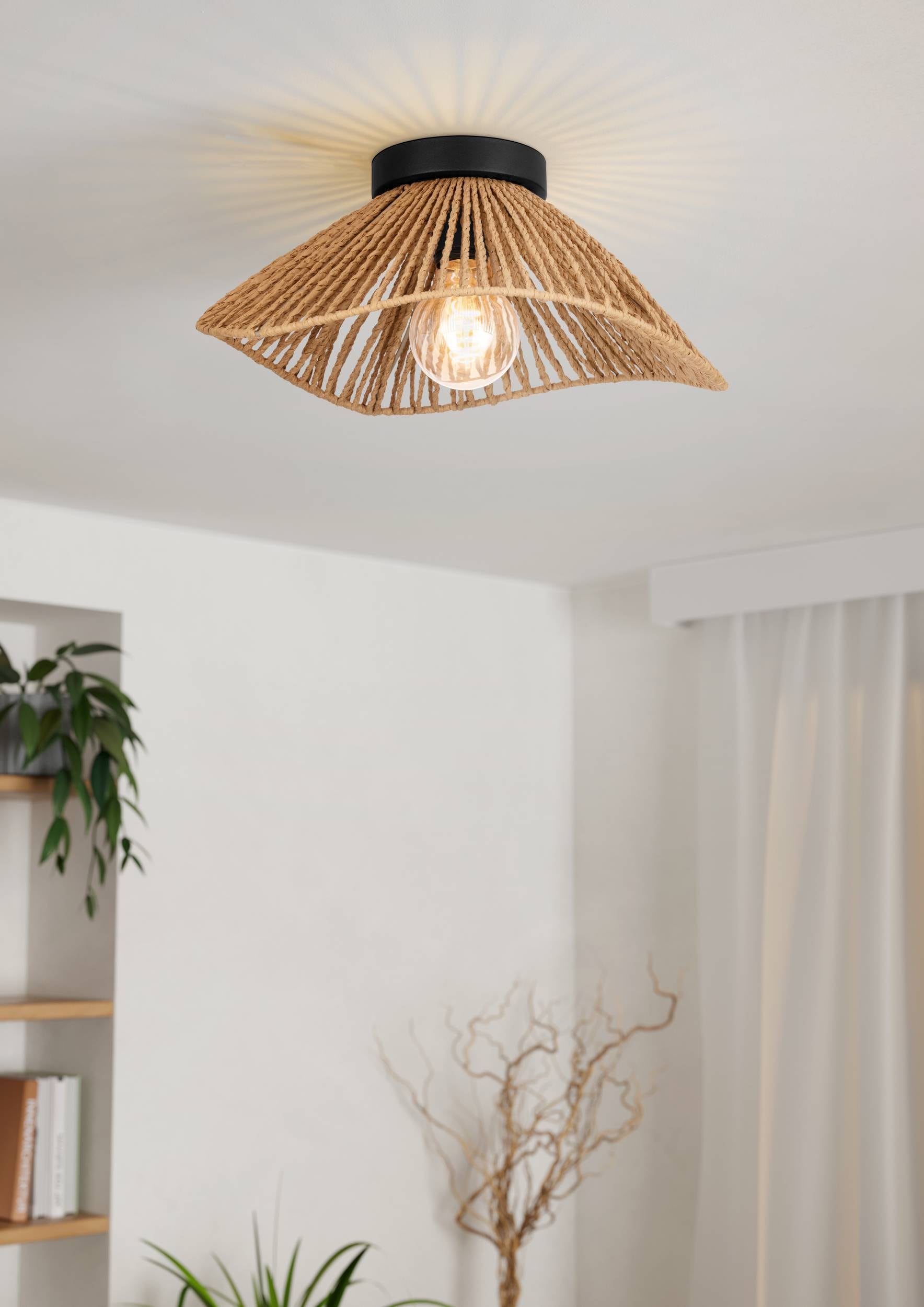 EGLO Deckenleuchte »Lavister Deckeleuchte, Pendelleuchte Japan-Stil, Metall und Papier« E27 1 Stk. Wand-/Deckenleuchte - H17,5 x Ø39 cm - schwarz - 1X60W exkl.